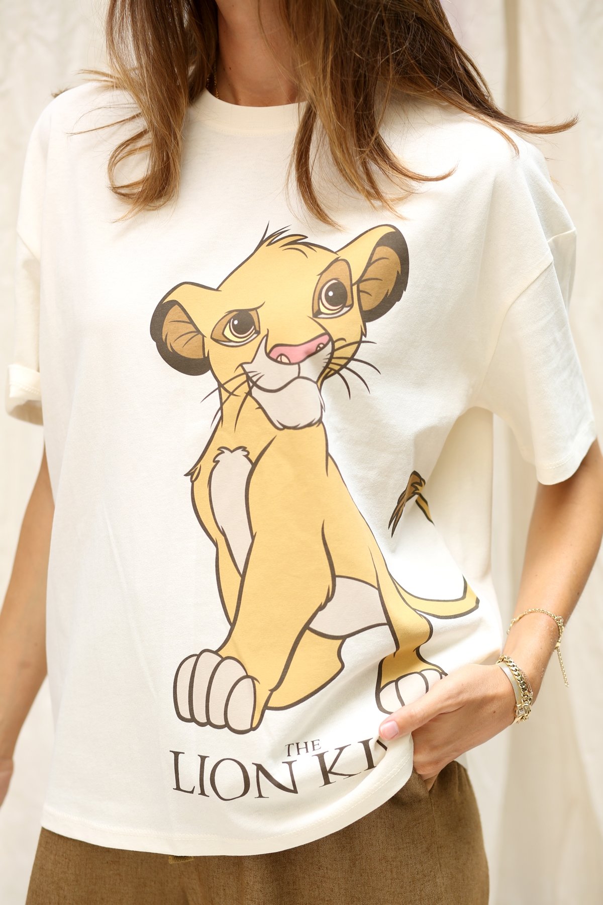 Krem Lion Baskılı Tshirt 