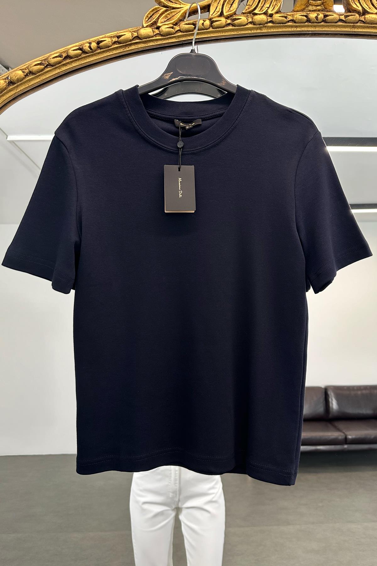 Lacivert Bisiklet Yaka Basic Tişört 1075
