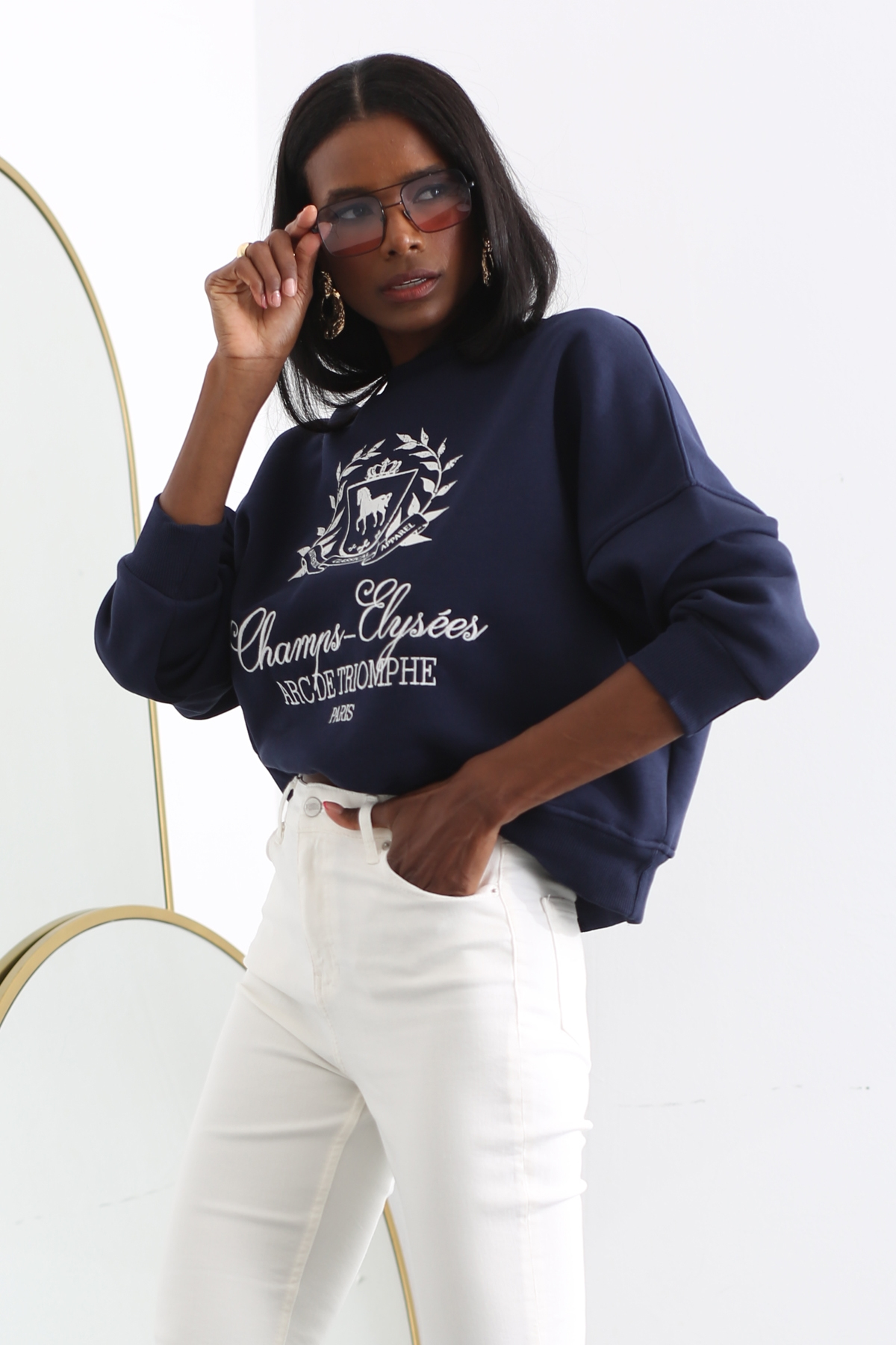 Lacivert Champs Baskılı Sweatshirt 13576