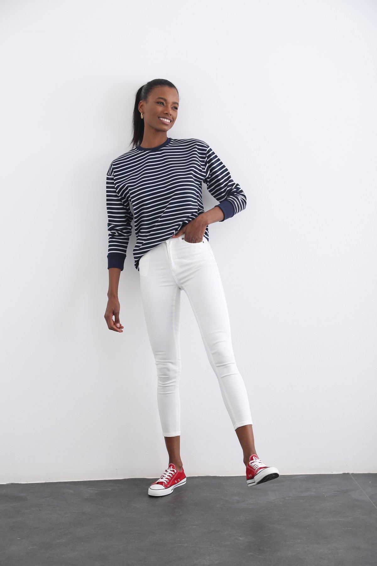 Lacivert Çizgili Sweatshirt 