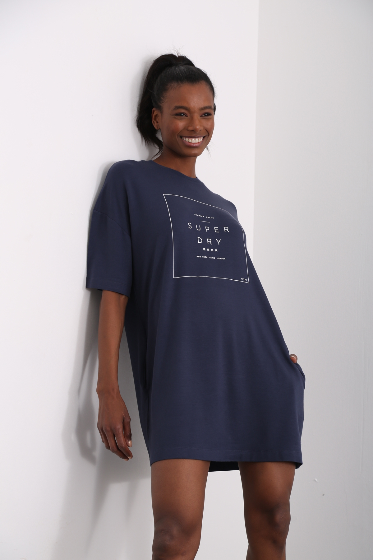 Lacivert Oversize Mini Elbise 