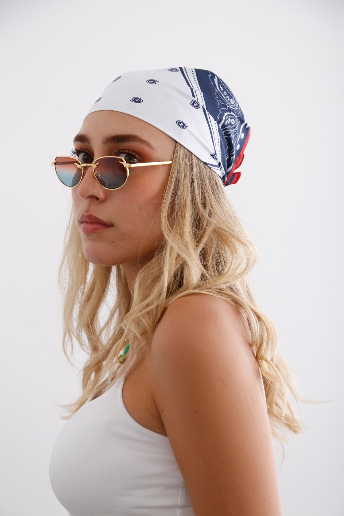Lacivert Şal Desen Bandana 