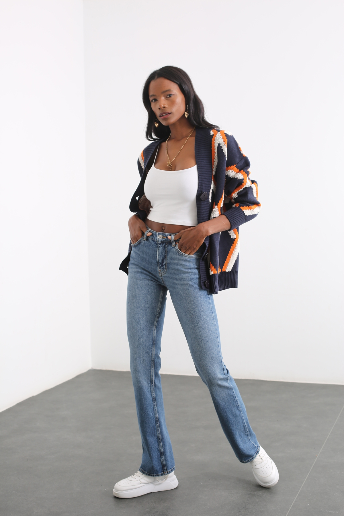 Lacivert Yüksek Bel Straight Fit Jean 60