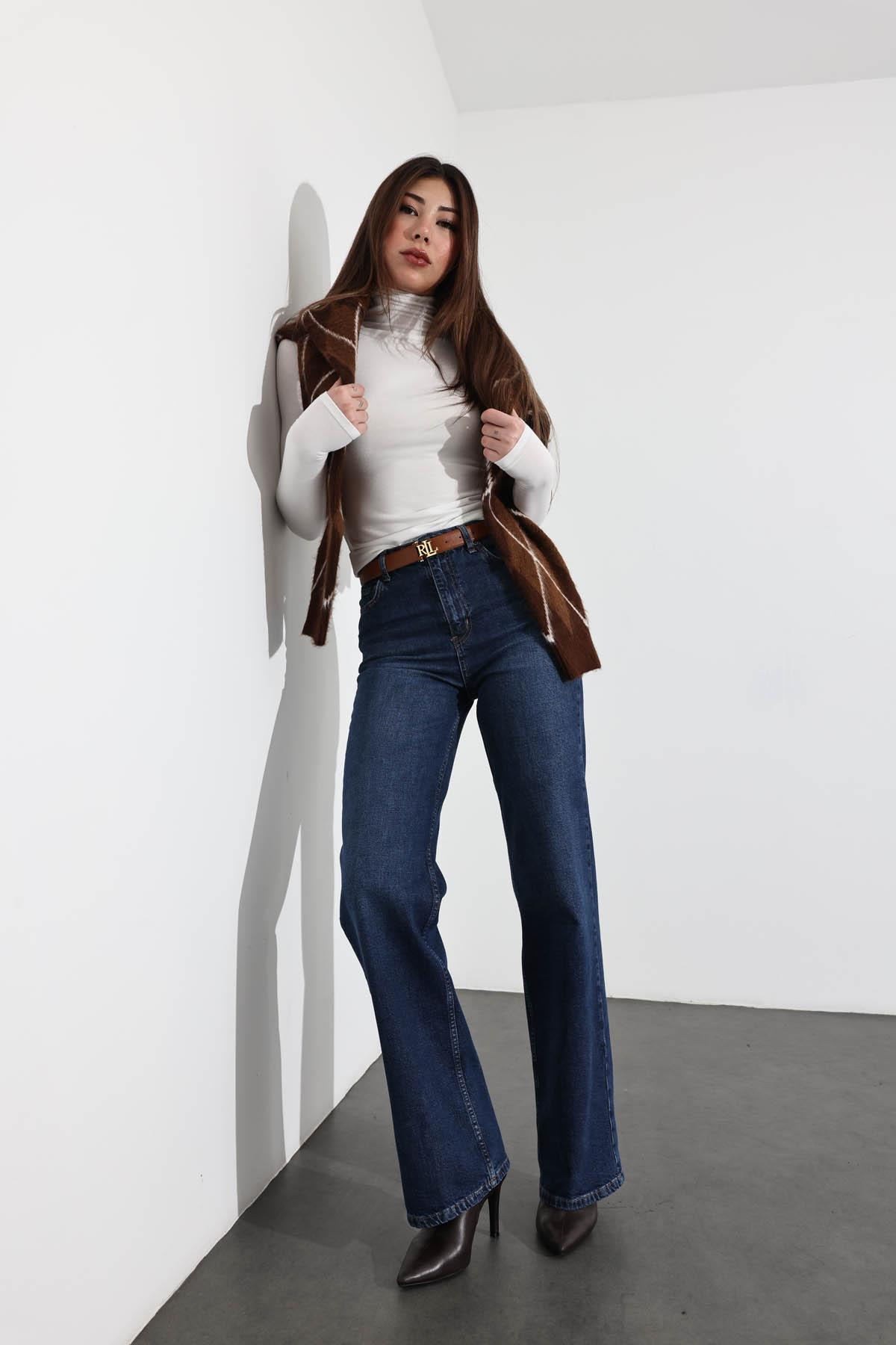 Lacivert Yüksek Bel Straight Jean 7869