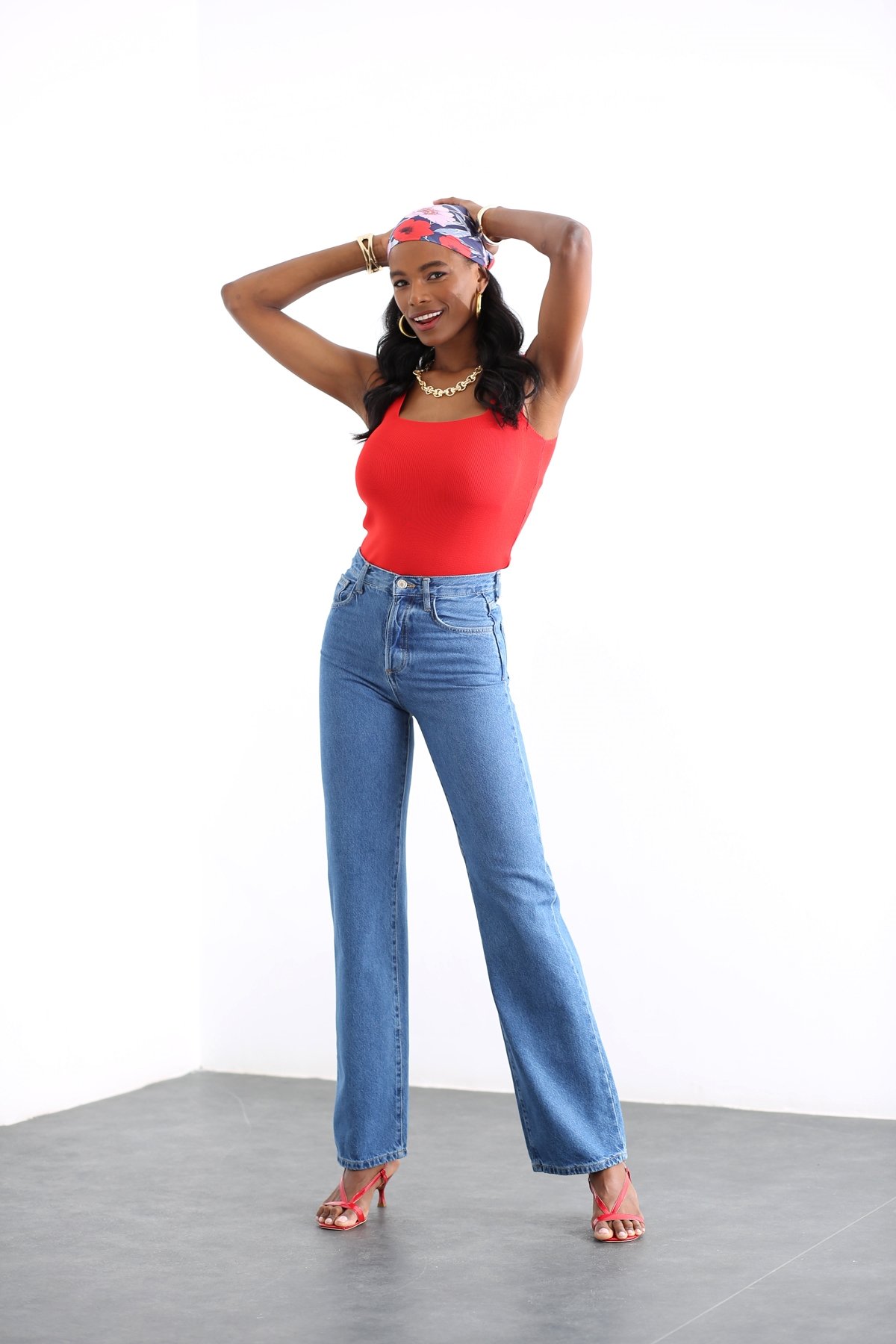 Lacivert Yüksek Bel Wide Leg Jean 