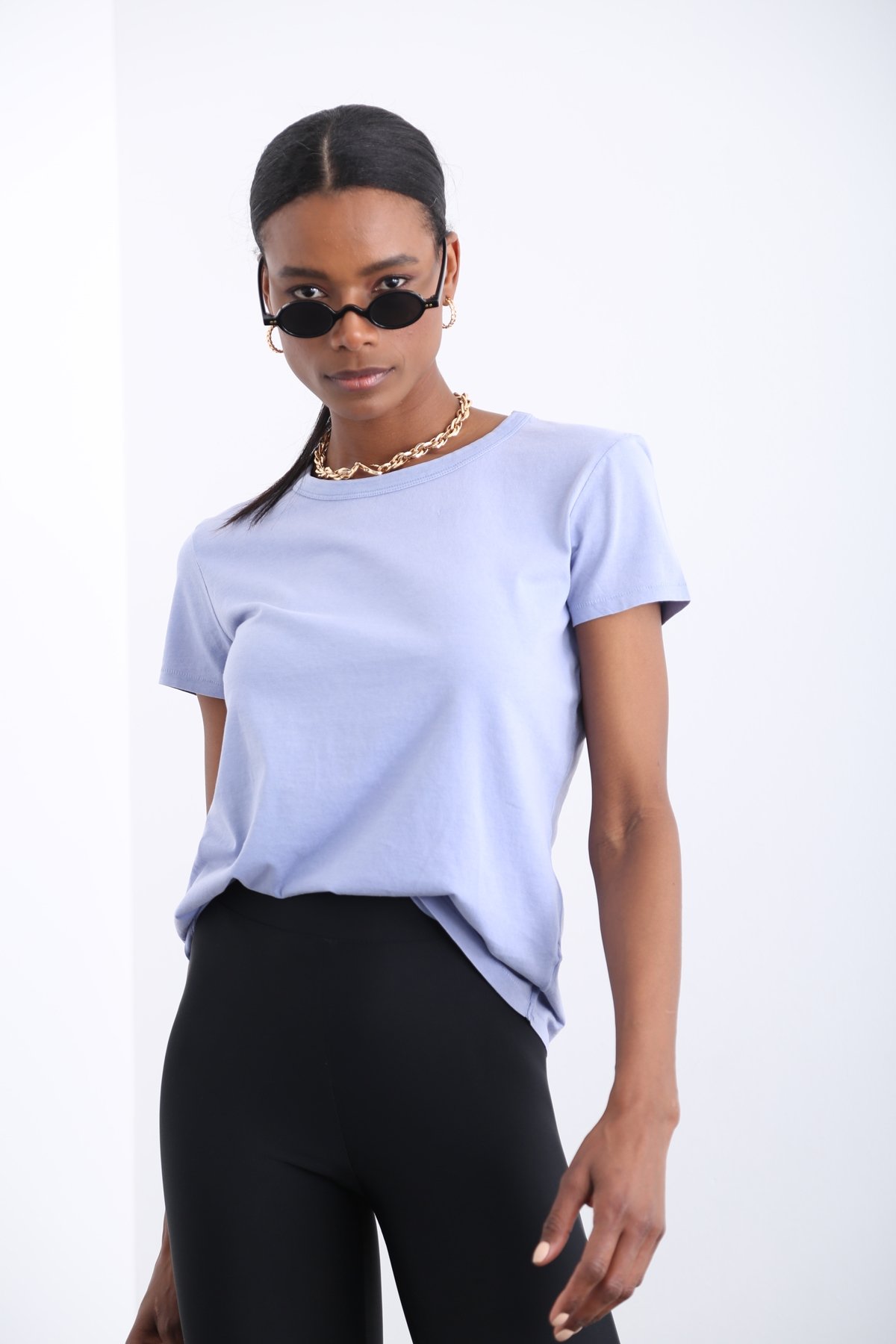 Lila Bisiklet Yaka Basic Tshirt 