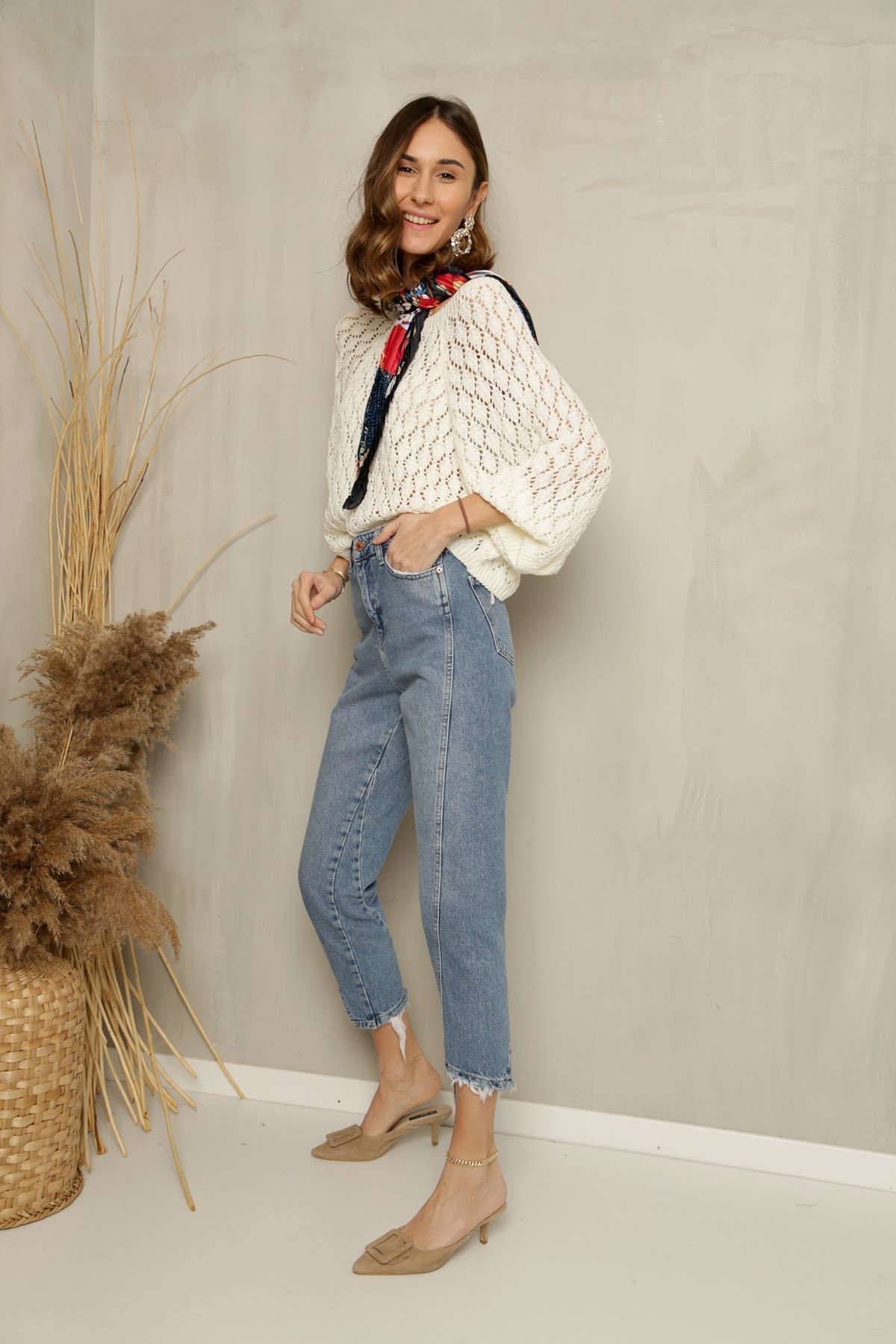 Mavi Asimetrik Dikişli Mom Jean 503