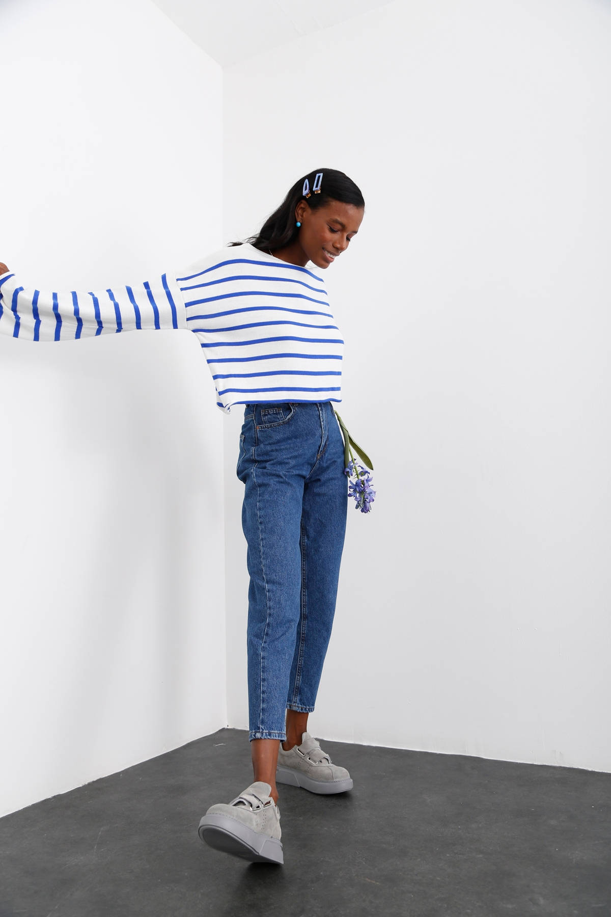 Mavi Çizgili Oversize Triko 24020