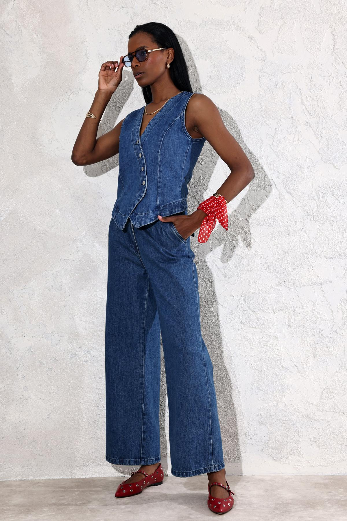 Mavi Denim Yelek Pantolon Takım 240030