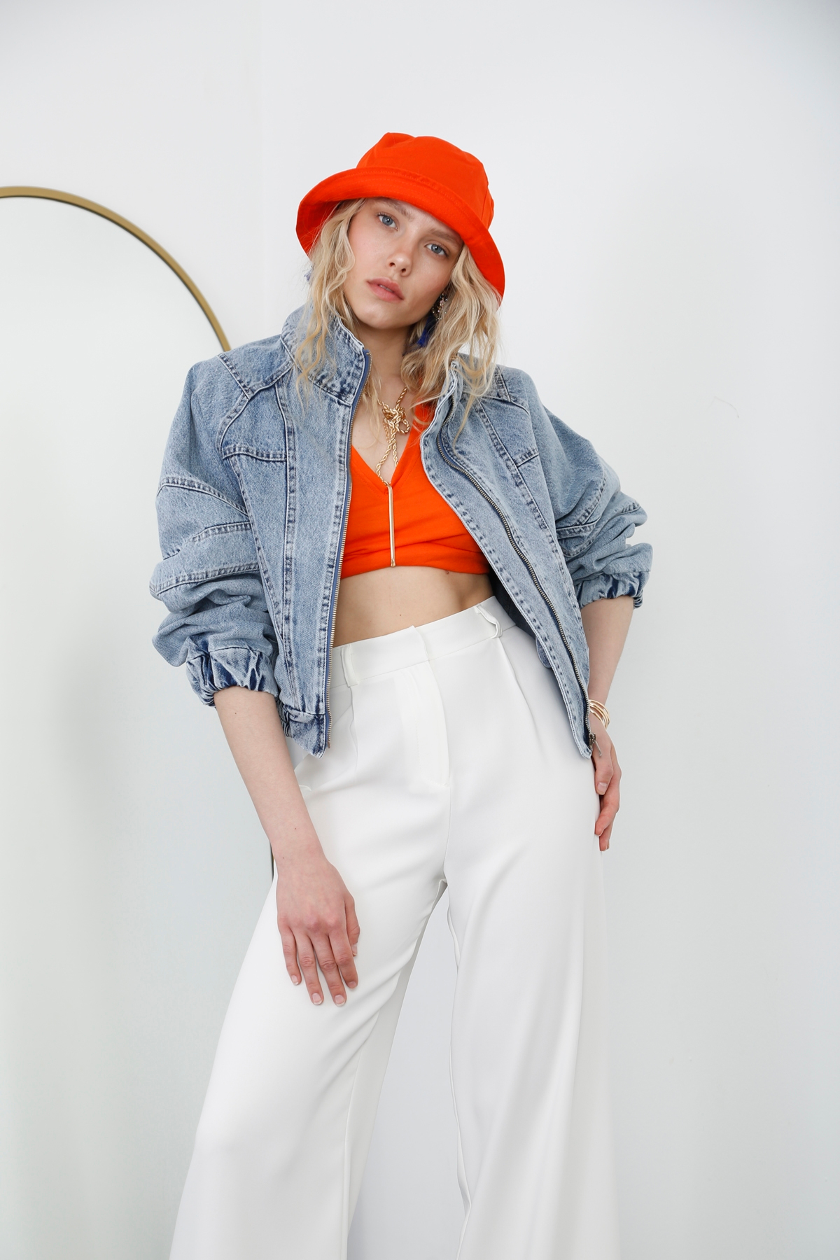 Mavi Fermuarlı Jean Ceket D89562