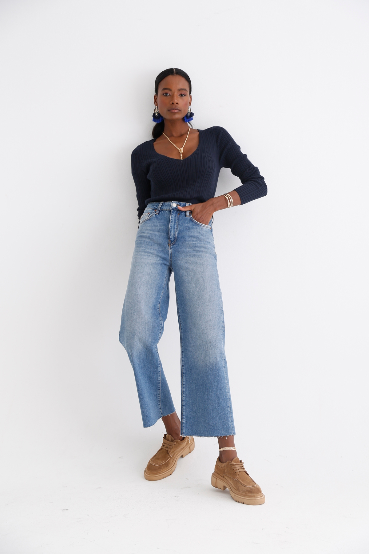 Mavi Yüksek Bel Culotte Jean 