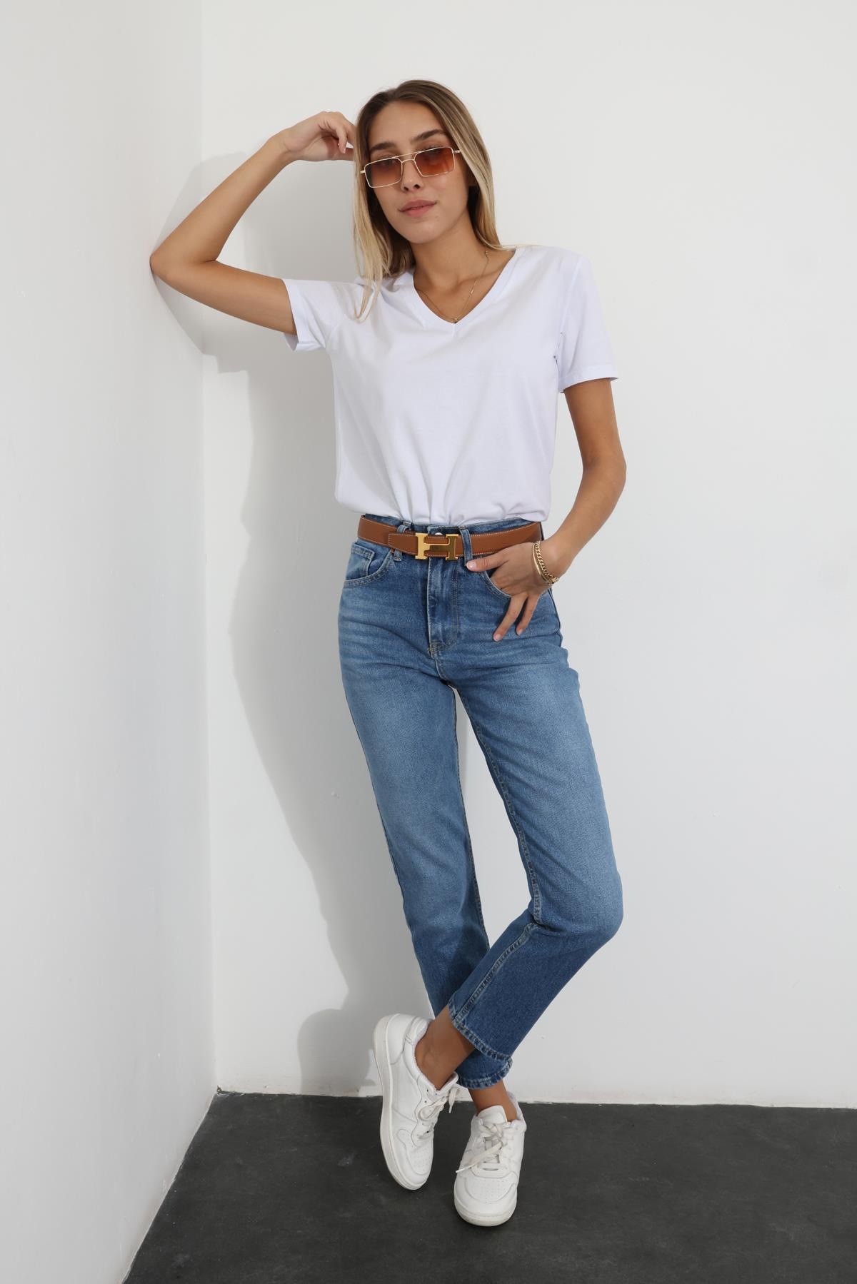 Mavi Yüksek Bel Mom Fit Jean 
