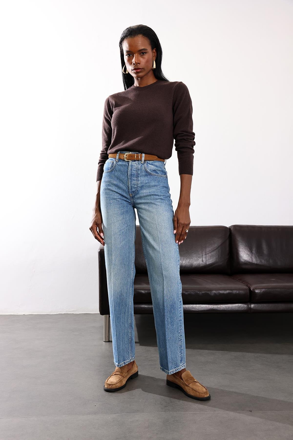 Mavi Yüksek Bel Relaxed Jean 