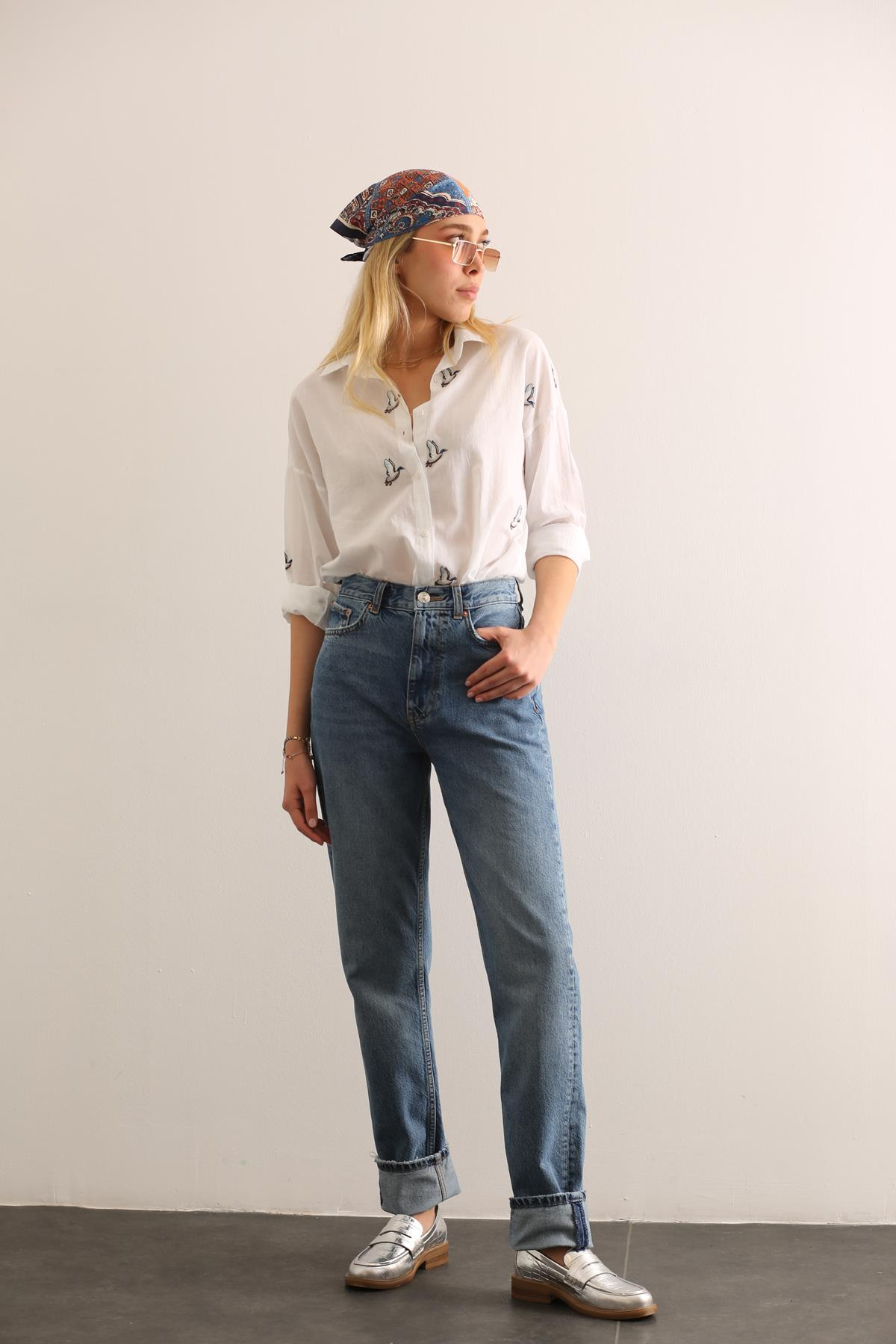 Mavi Yüksek Bel Straight Fit Jean 