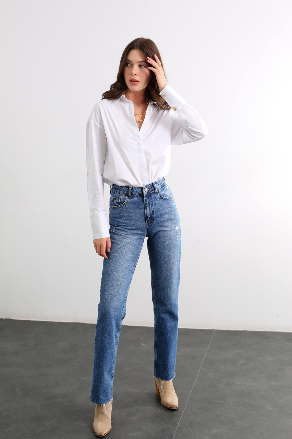 Mavi Yüksek Bel Straight Fit Jean 22466