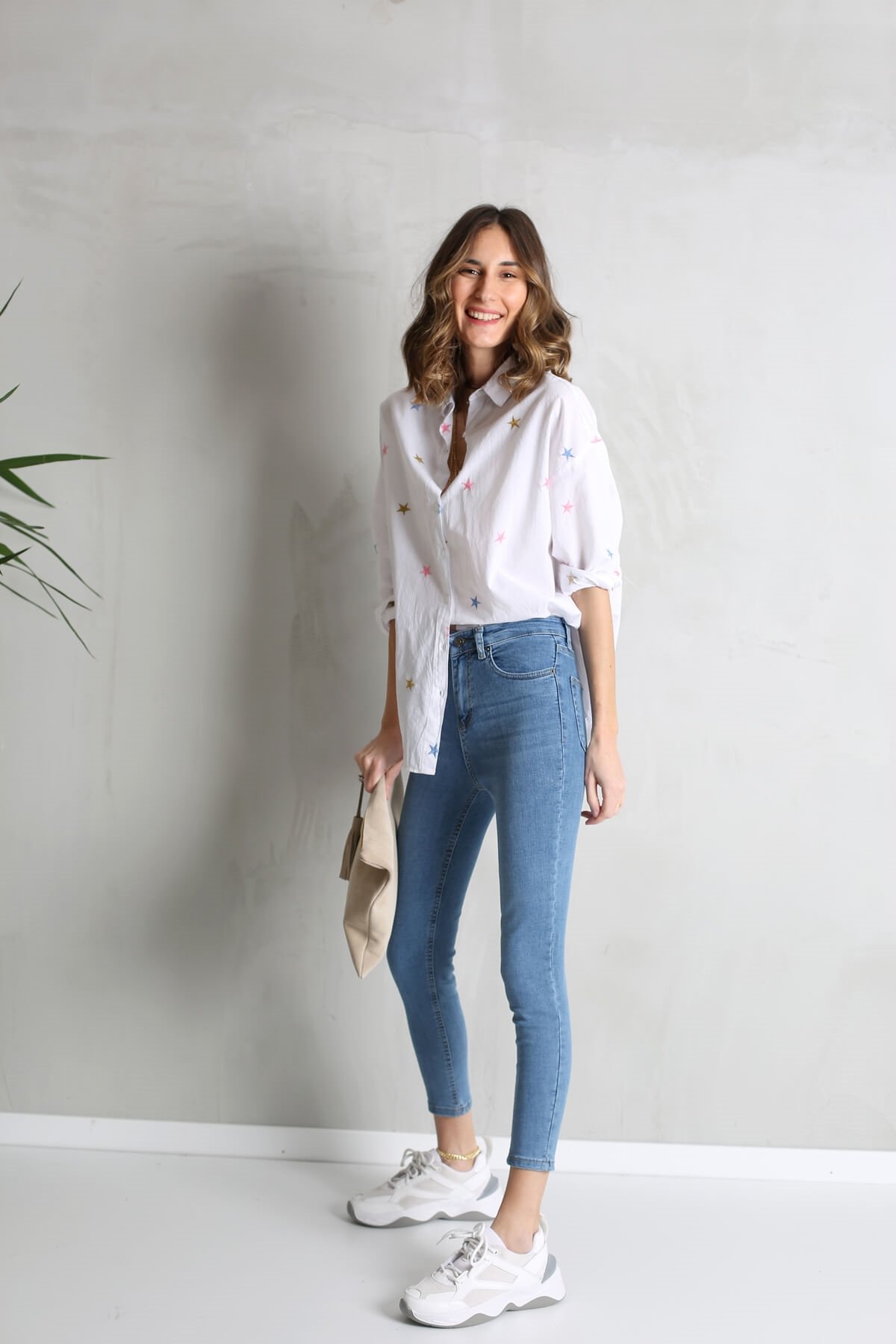 Mavi Yüksek Bel Toparlayan Slim Fit Jean 