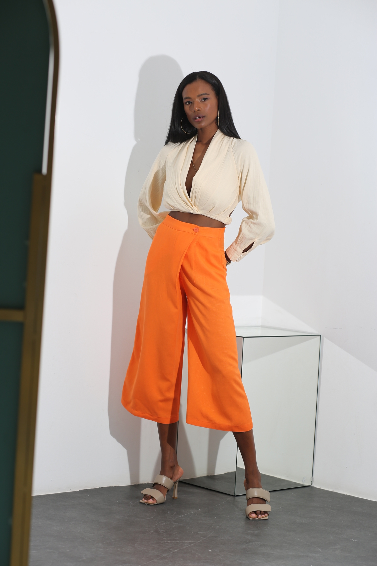 Oranj Asimetrik Keten Pantolon 4340
