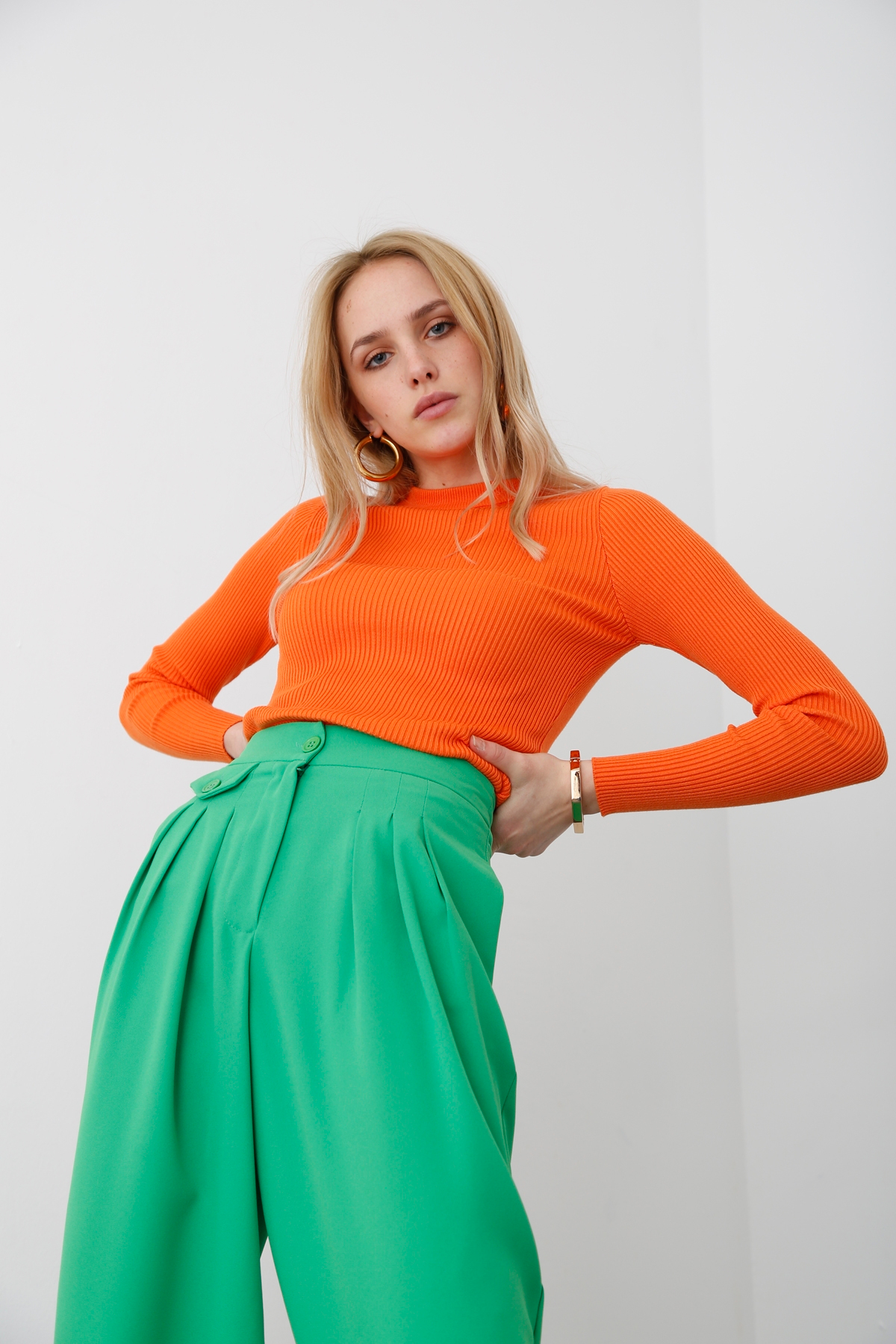 Oranj Bisiklet Yaka Fitilli Triko 3412