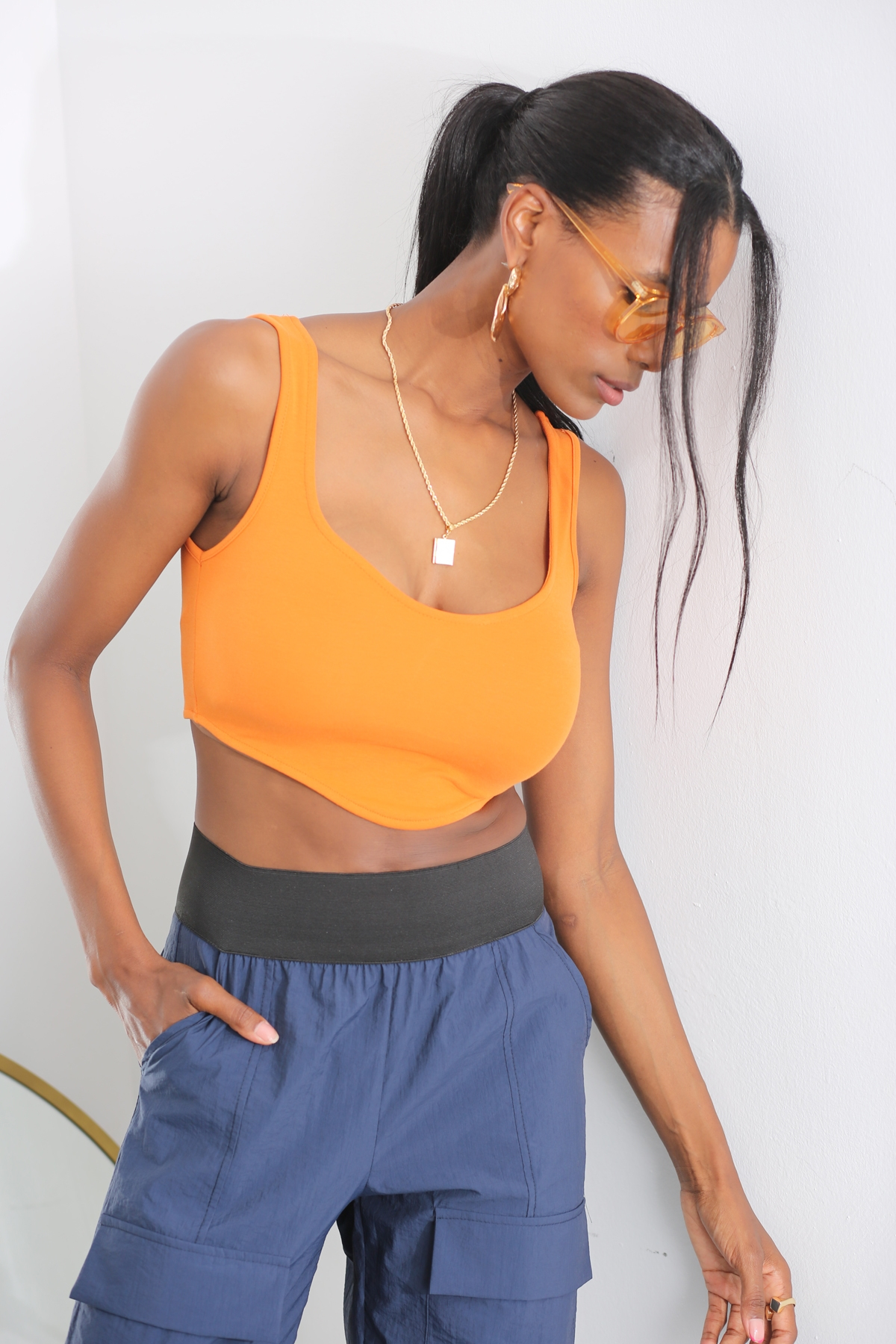Oranj Çapraz Detaylı Crop 230024
