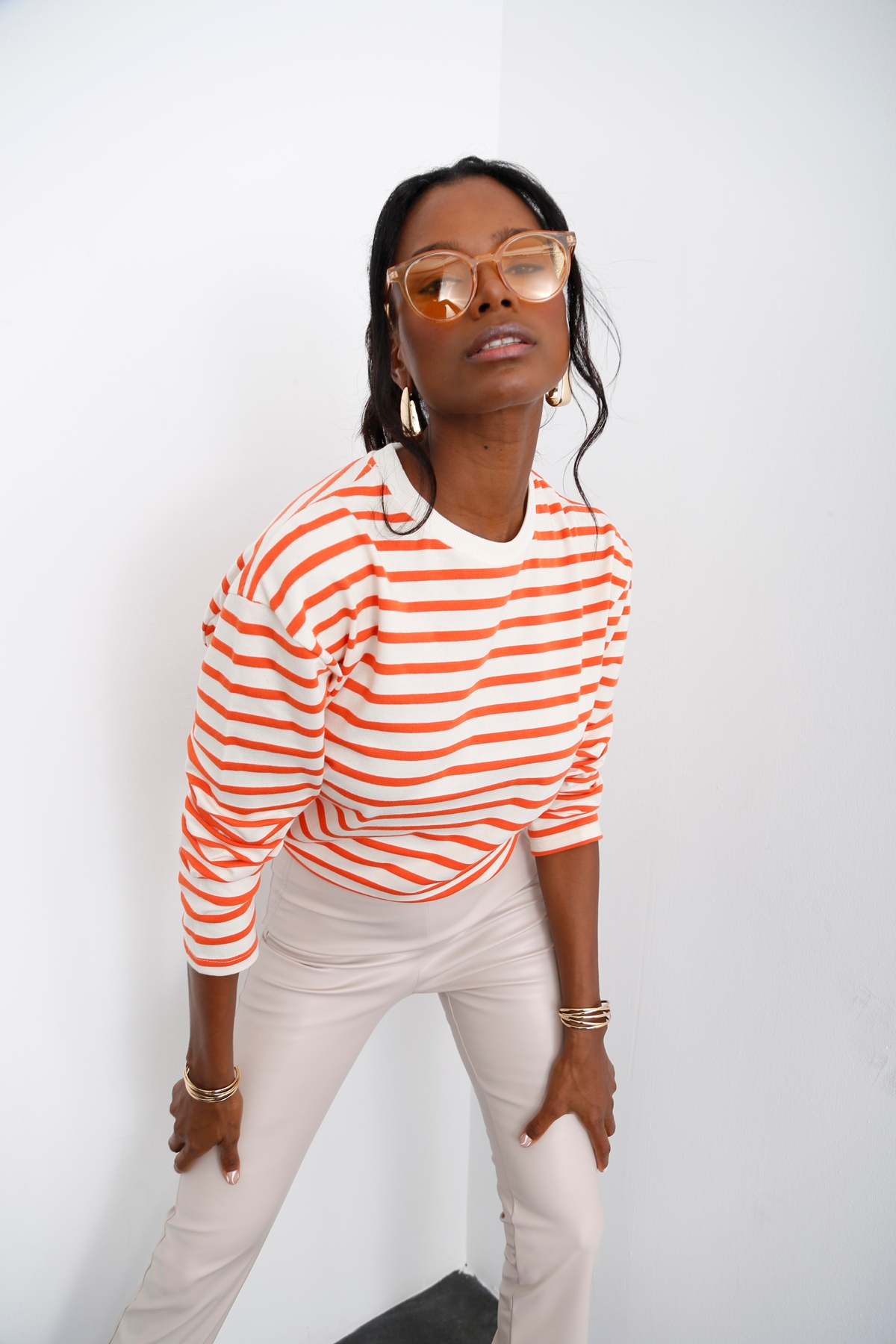 Oranj Çizgili Sweatshirt 3551