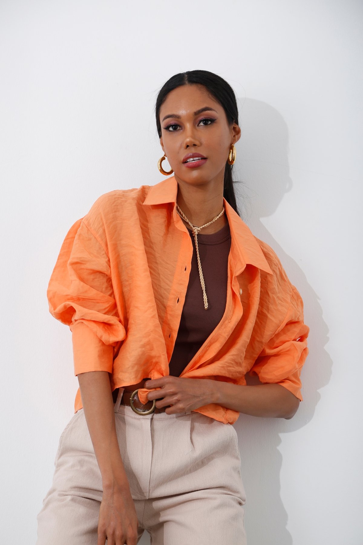 Oranj Oversize Kısa Gömlek 4725