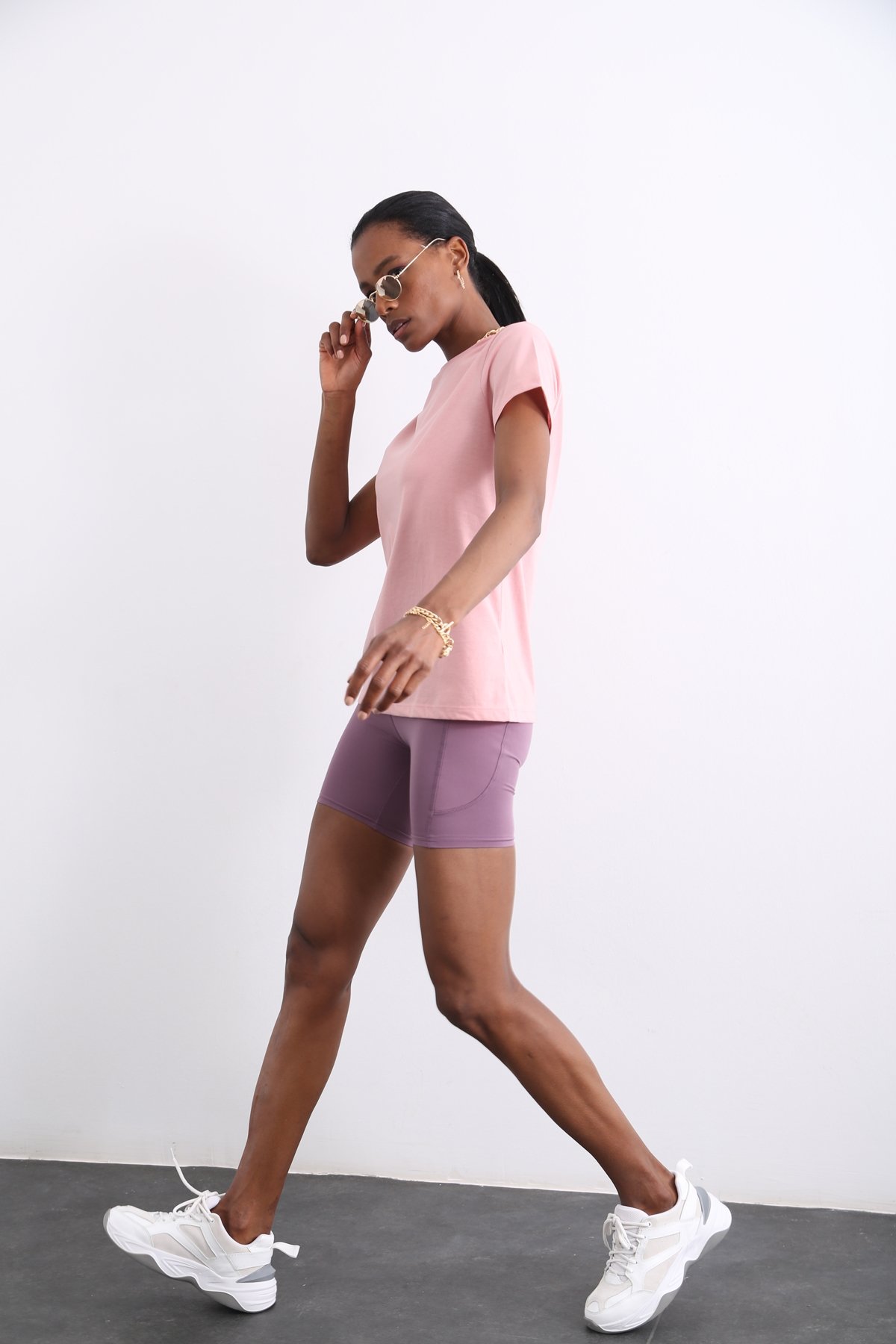 Pembe Organik Bisiklet Yaka Tshirt 
