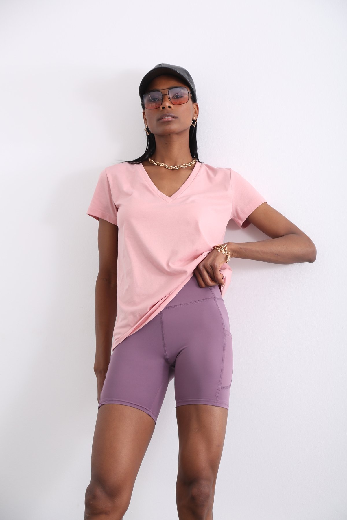 Pembe Organik V Yaka Tshirt 