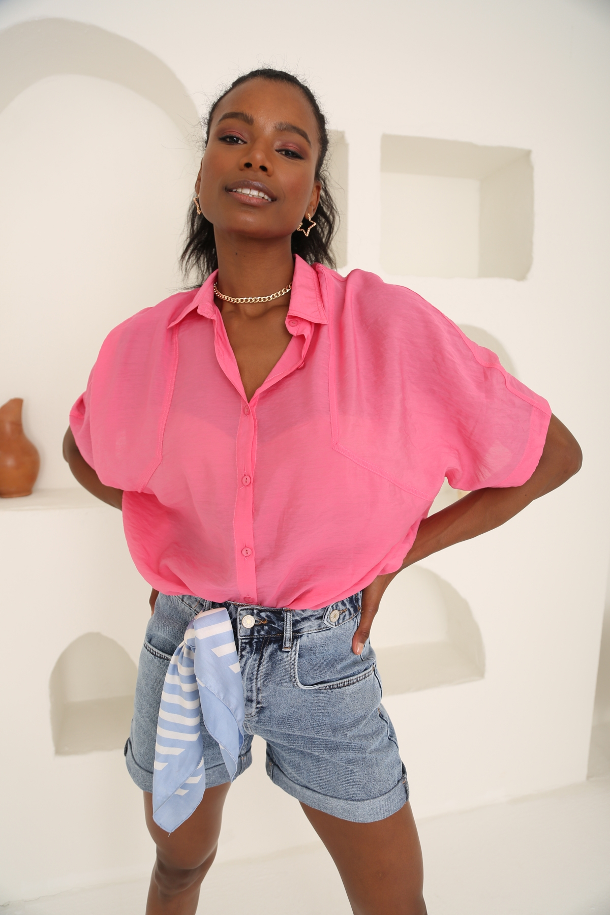 Pembe Oversize Gömlek 00308