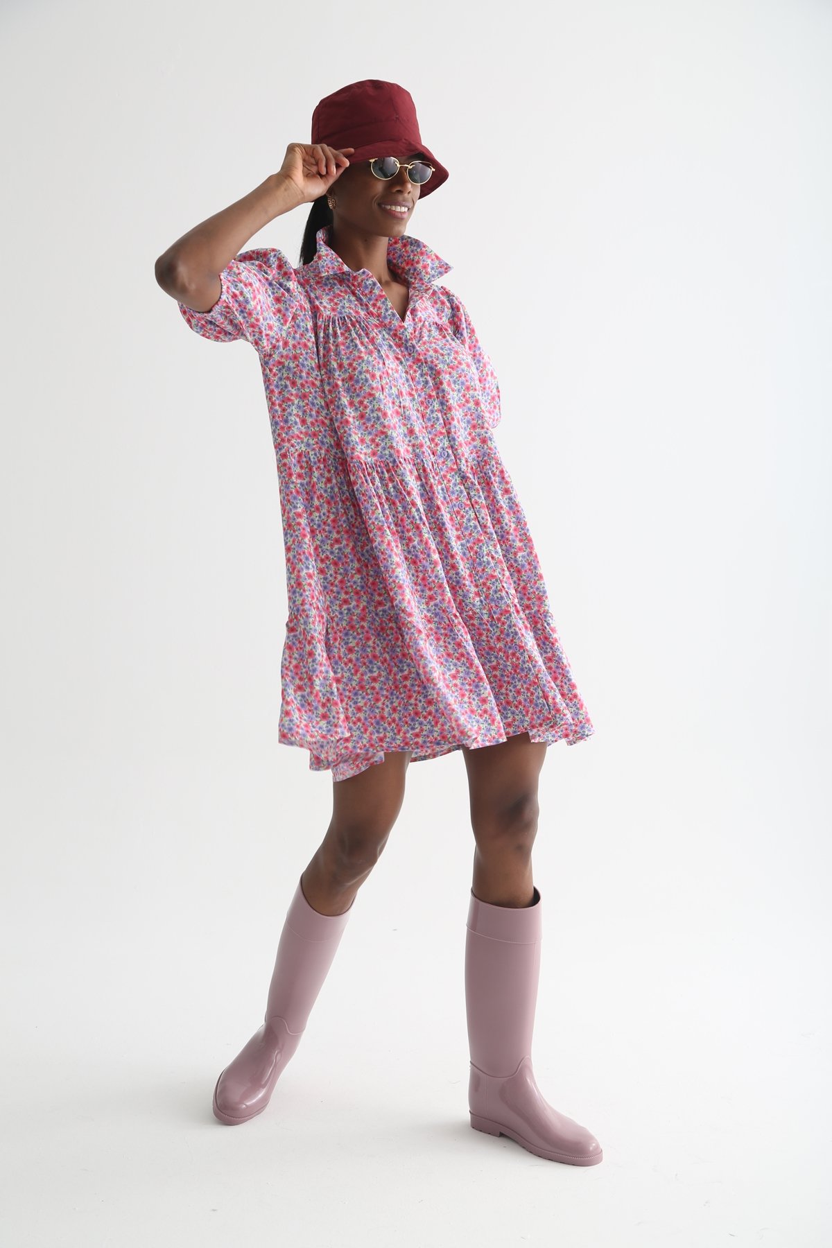 Pembe Oversize Gömlek Elbise 0099