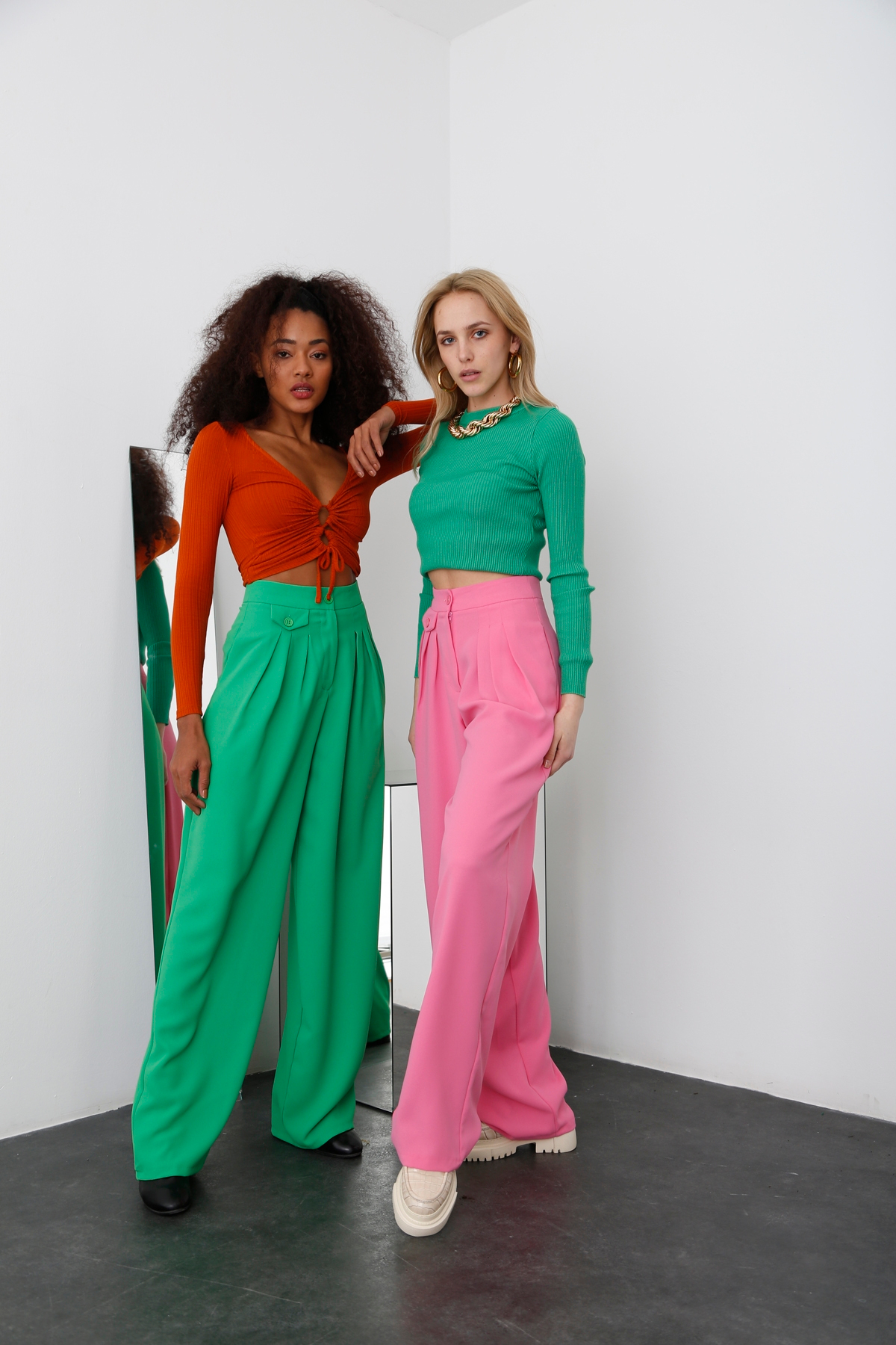 Pembe Pile Detaylı Krep Pantolon 1463