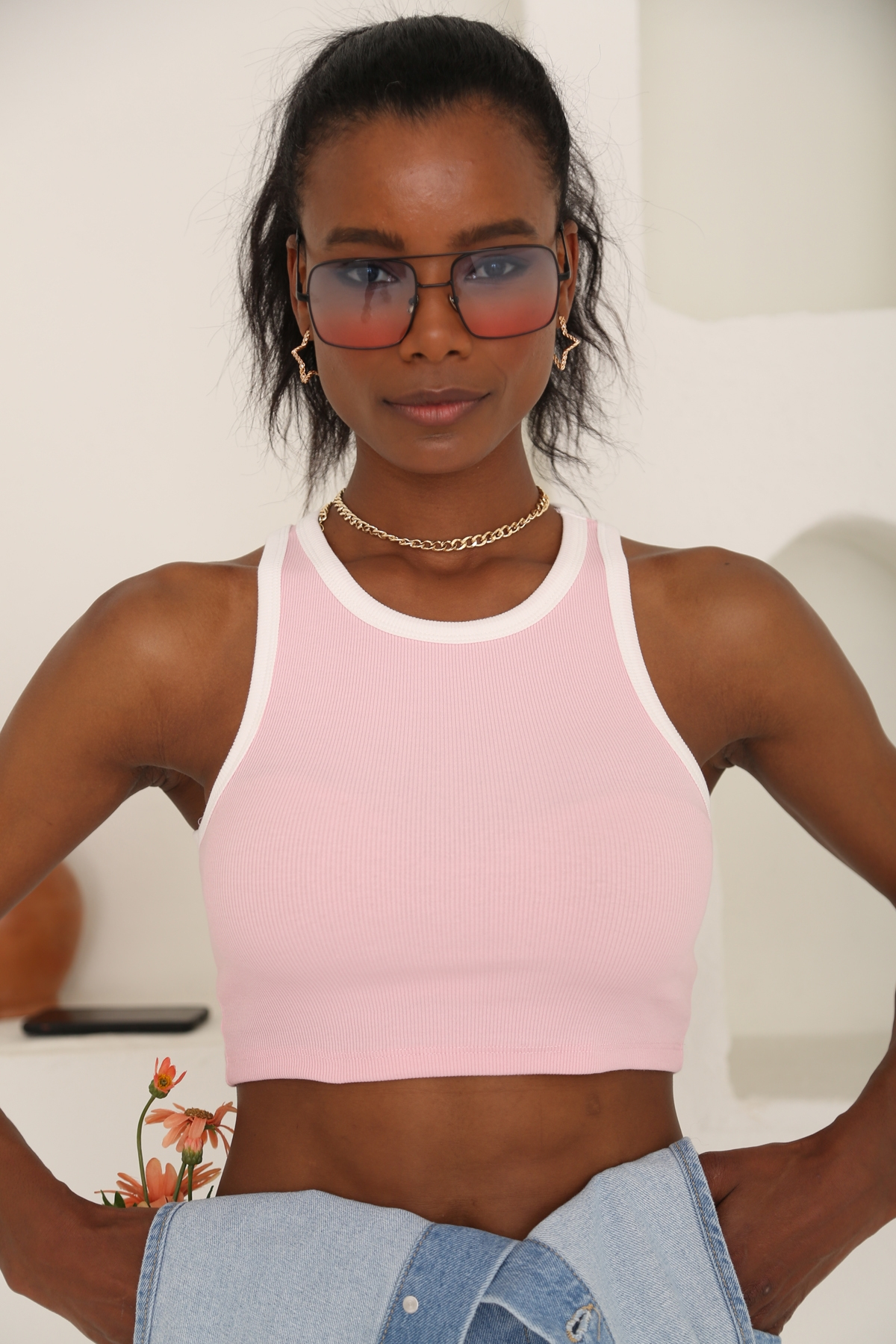 Pembe Sıfır Kol Crop Atlet 3693