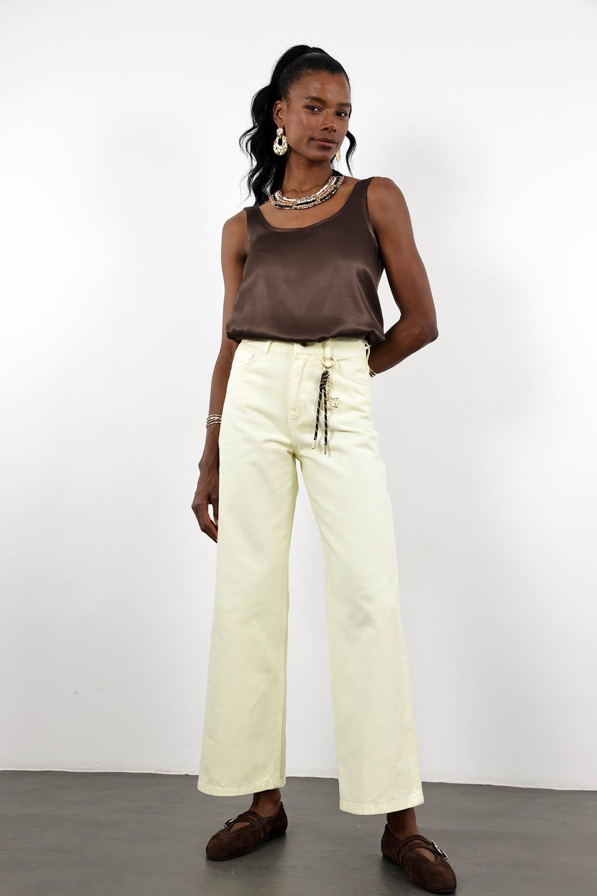 Sarı Yüksek Bel Aksesuar Detaylı Jean 17258