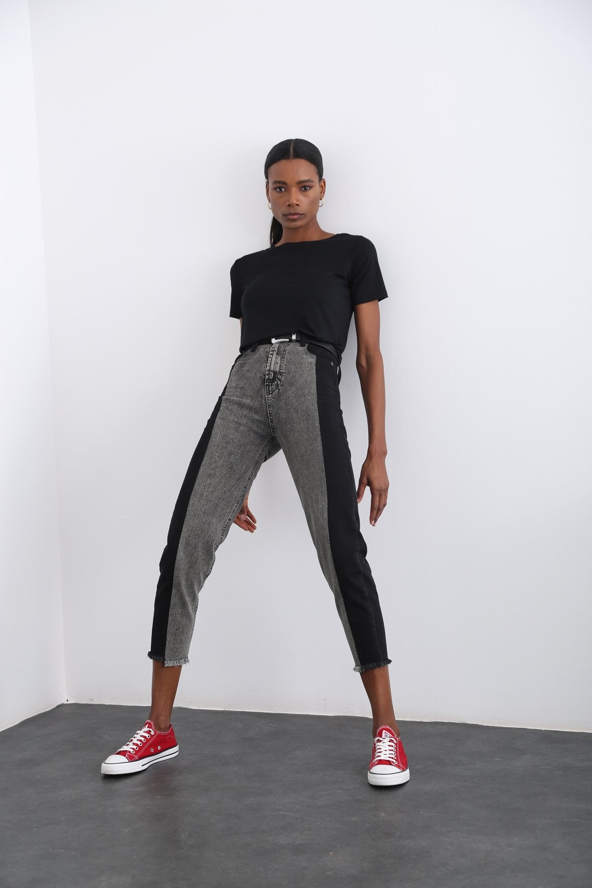 Siyah Blok Desenli Jean 6803