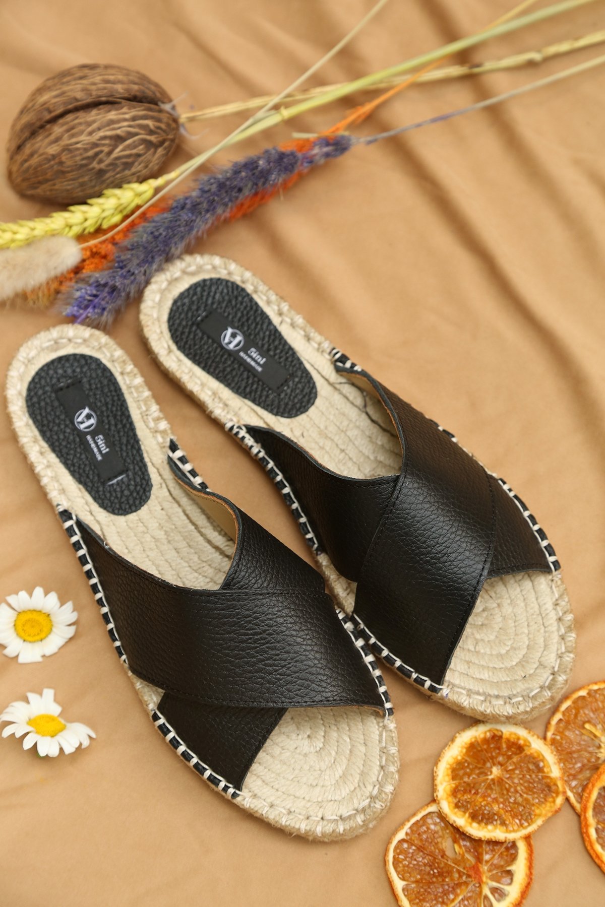 Siyah Çapraz Bantlı Espadril Terlik