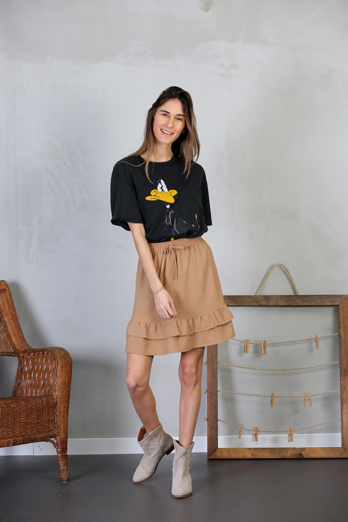Siyah Daffy Duck Baskılı Tshirt