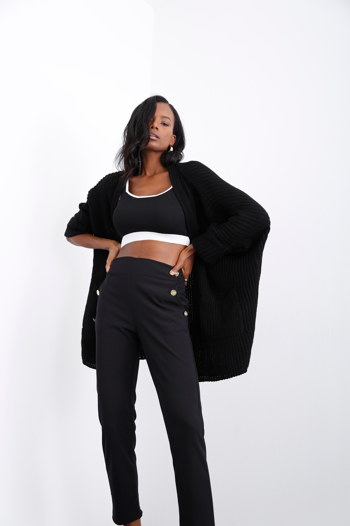 Siyah Duble Kol Oversize Hırka 