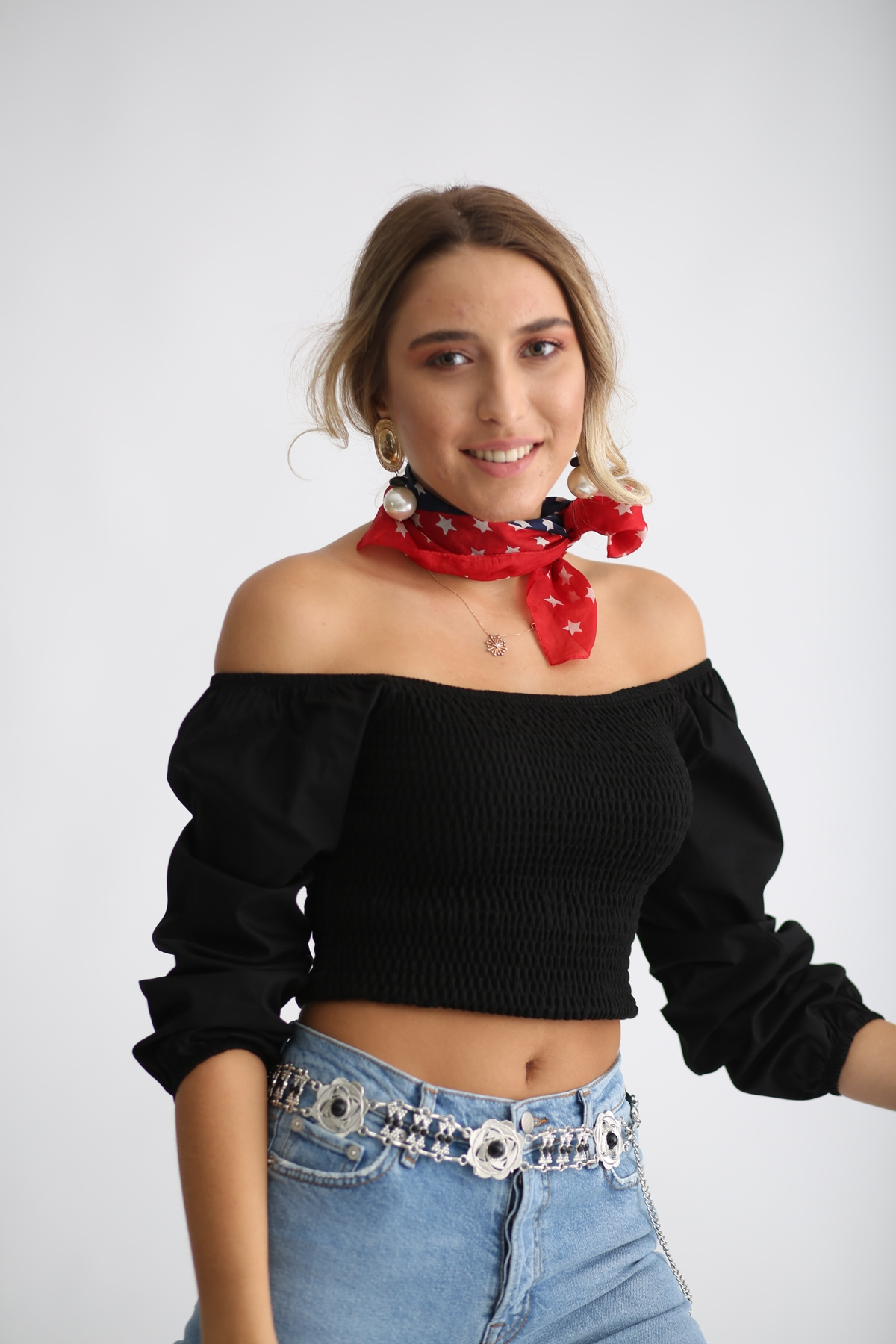Siyah Gipeli Bluz 3259