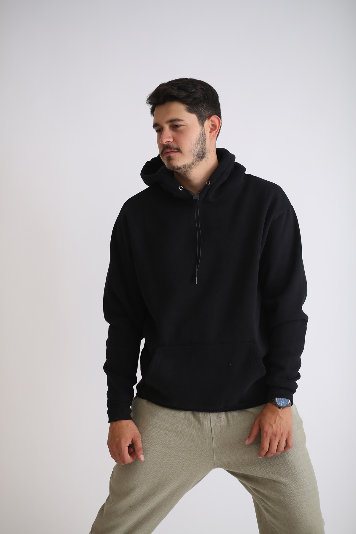 Siyah Kapşonlu Şardonlu Sweatshirt K-231