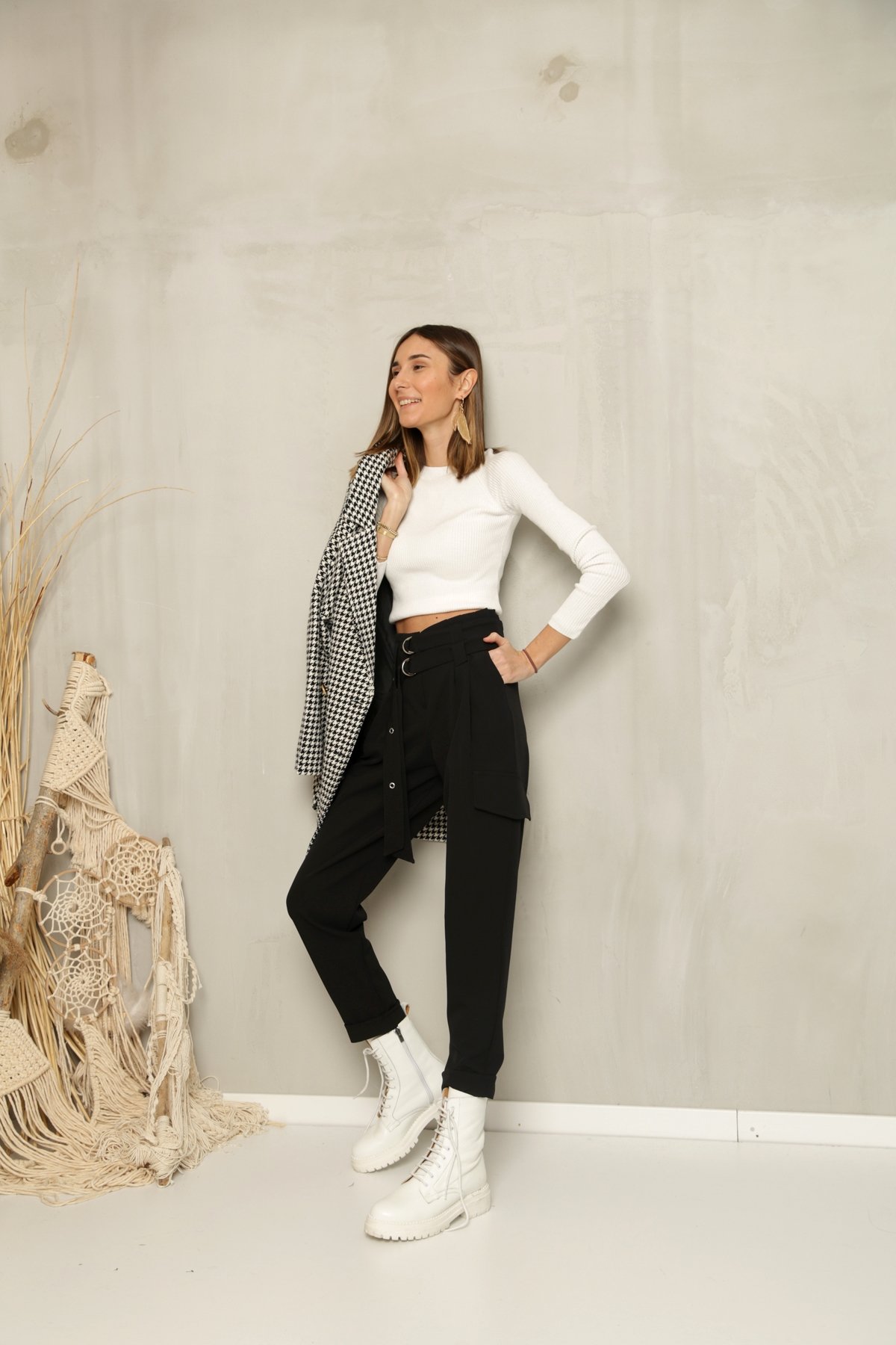Siyah Kemerli Duble Paça Pantolon 70685