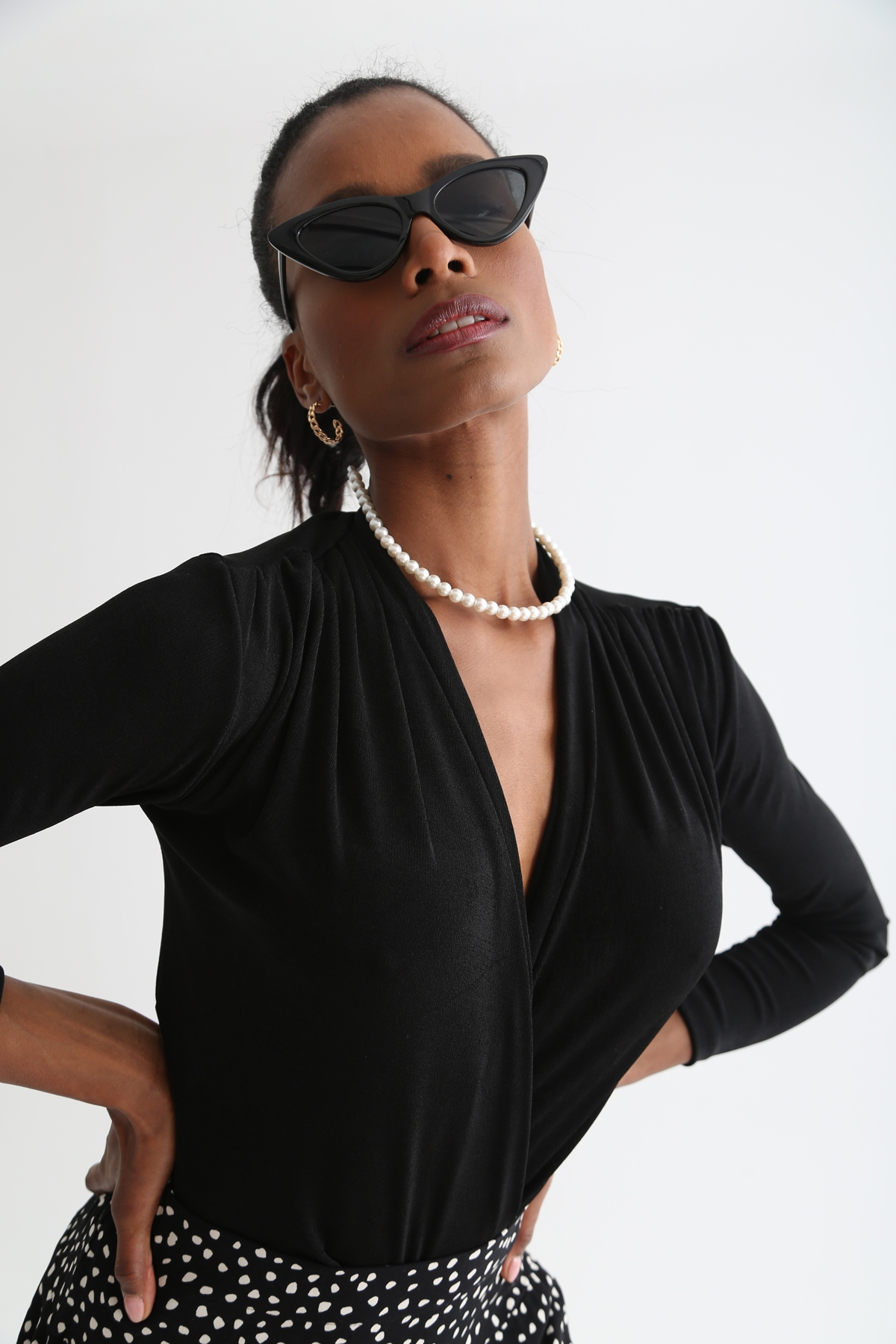 Siyah Kruvaze Bodysuit B1