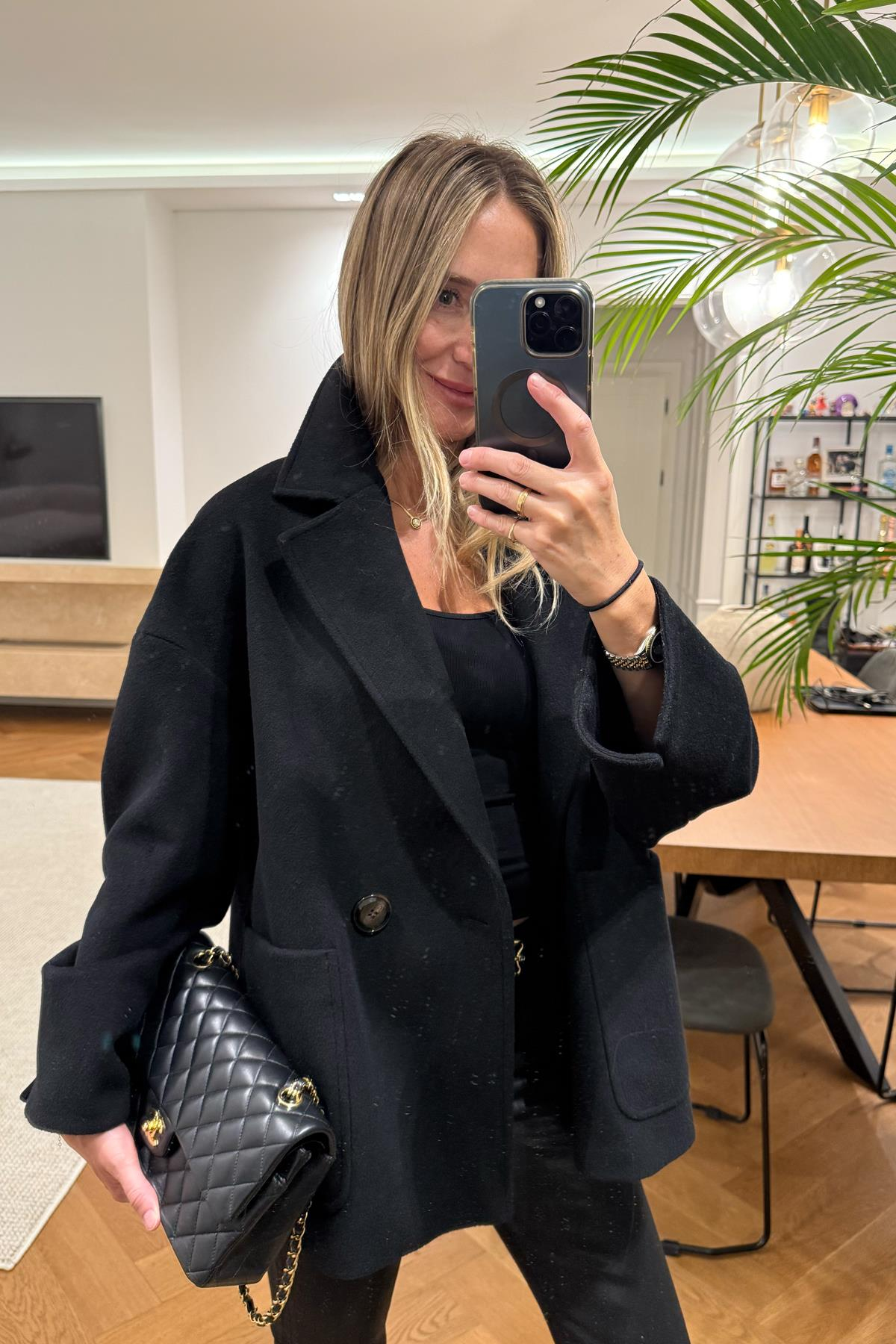 Siyah Oversize Kaşe Palto 