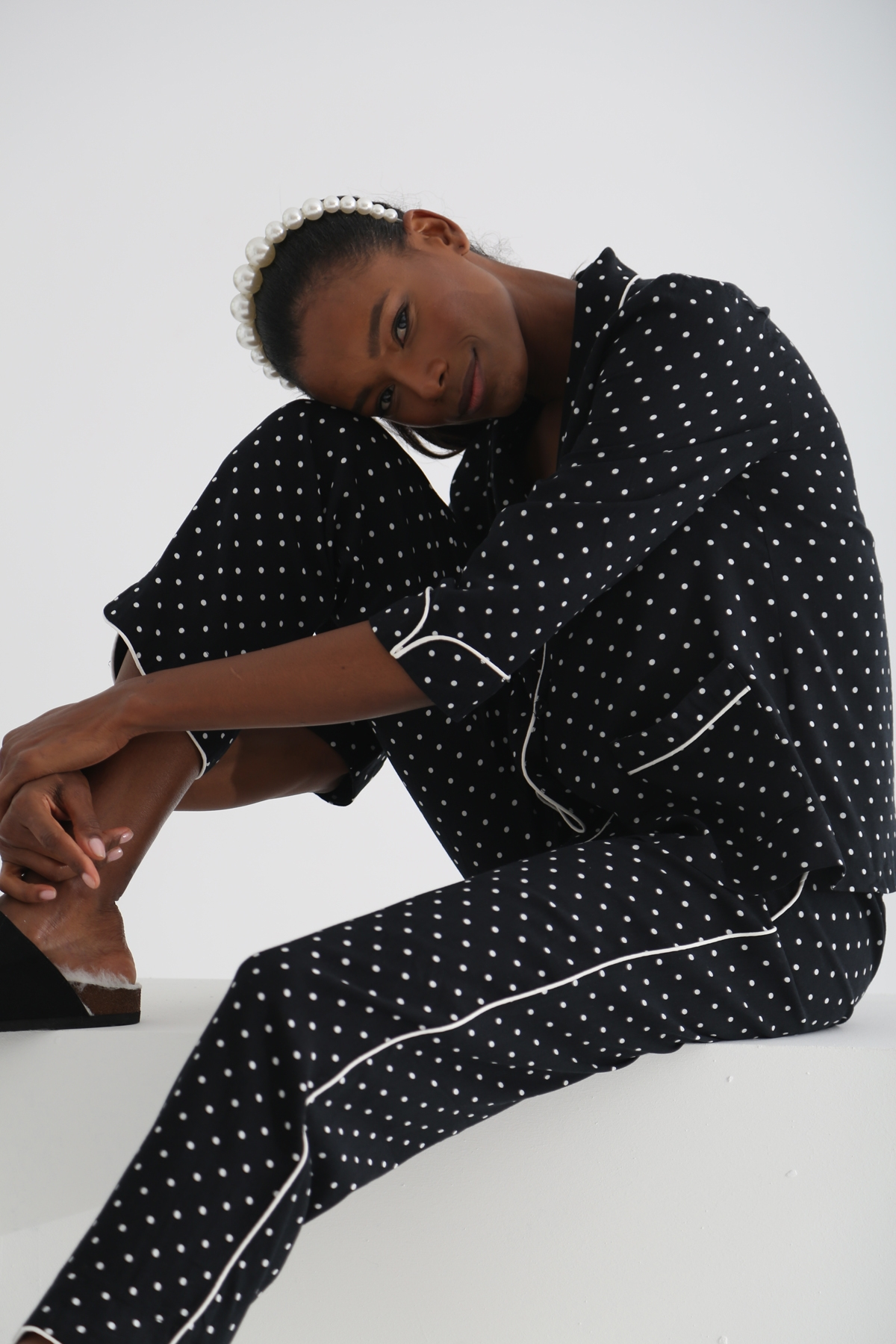 Siyah Puantiyeli Pijama Takım 11262