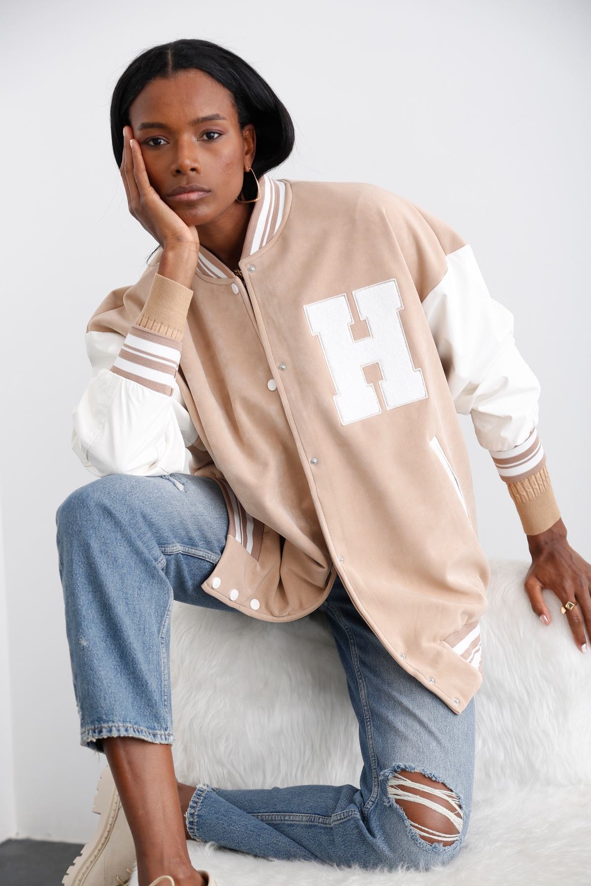 Sütlü Kahve Oversize Bomber Ceket 54068