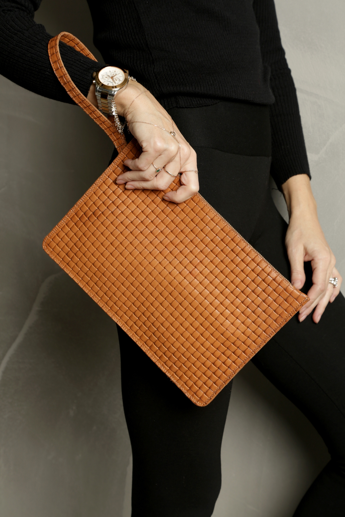 Taba Askılı Deri Clutch