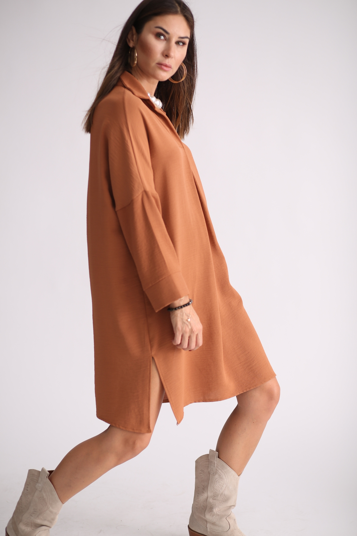 Tarçın Oversize Tek Pile Elbise 