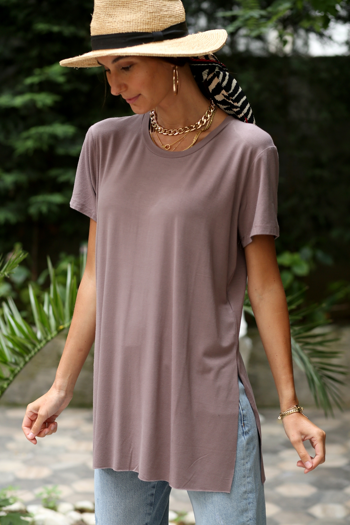 Vizon Bisiklet Yaka Yırtmaçlı Tshirt-10001 