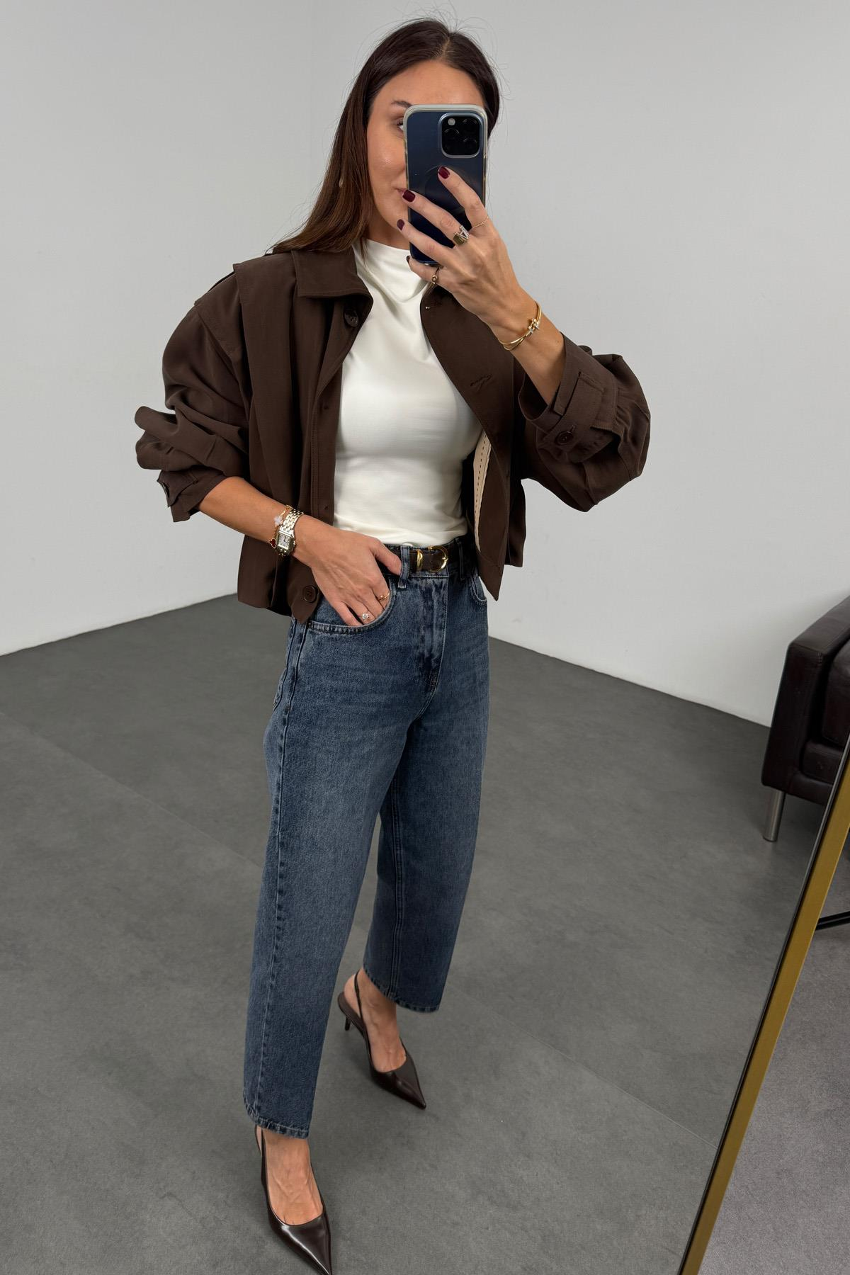 Yıkamalı Mavi Yüksek Bel Baggy Jean RM3004
