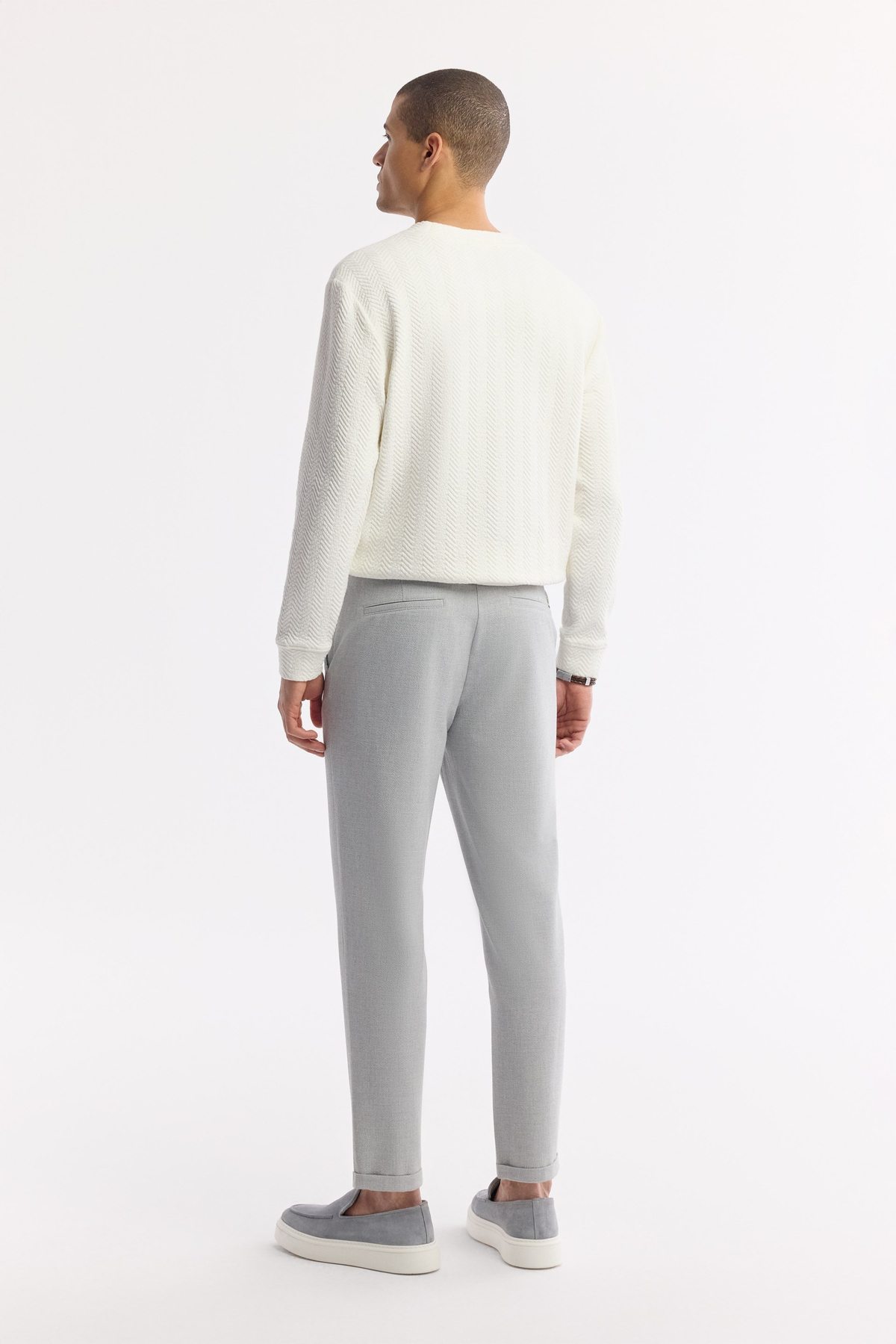 Light Grey Elastic Waist Bi-Stretch Chino Pants
