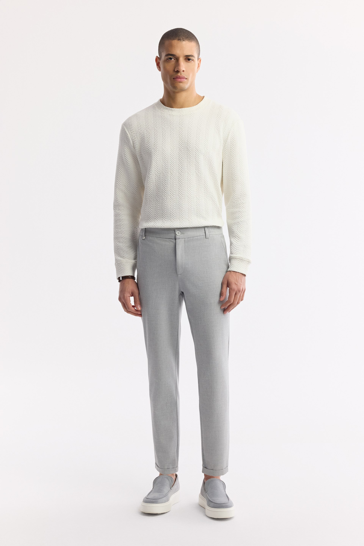 Light Grey Elastic Waist Bi-Stretch Chino Pants