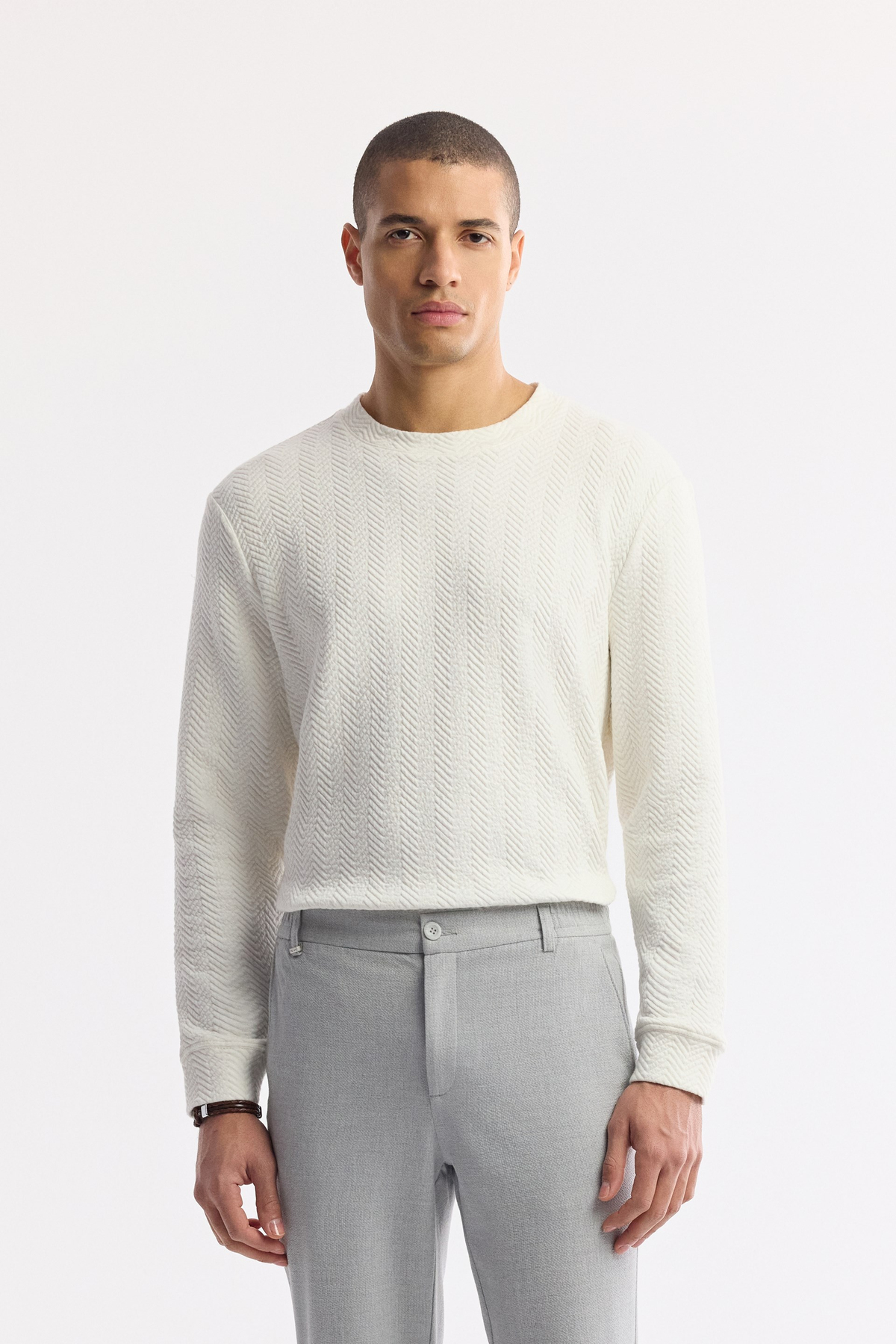 Light Grey Elastic Waist Bi-Stretch Chino Pants